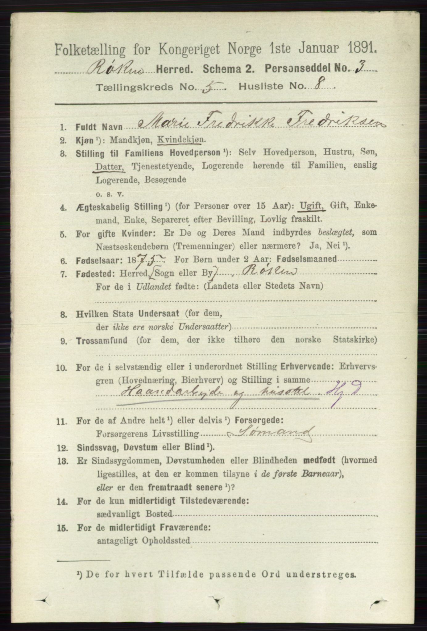 RA, 1891 census for 0627 Røyken, 1891, p. 2922
