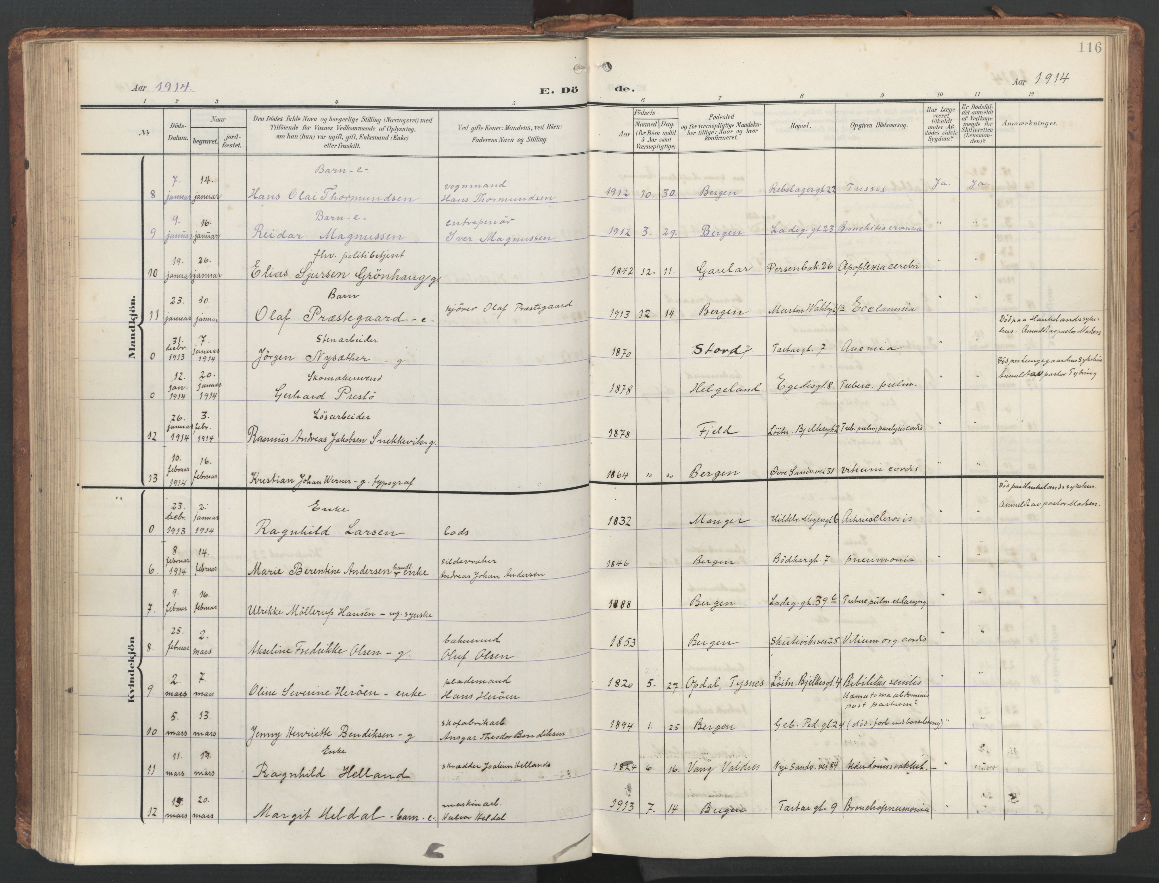 Sandviken Sokneprestembete, SAB/A-77601/H/Ha/L0019: Parish register (official) no. E 2, 1905-1933, p. 116