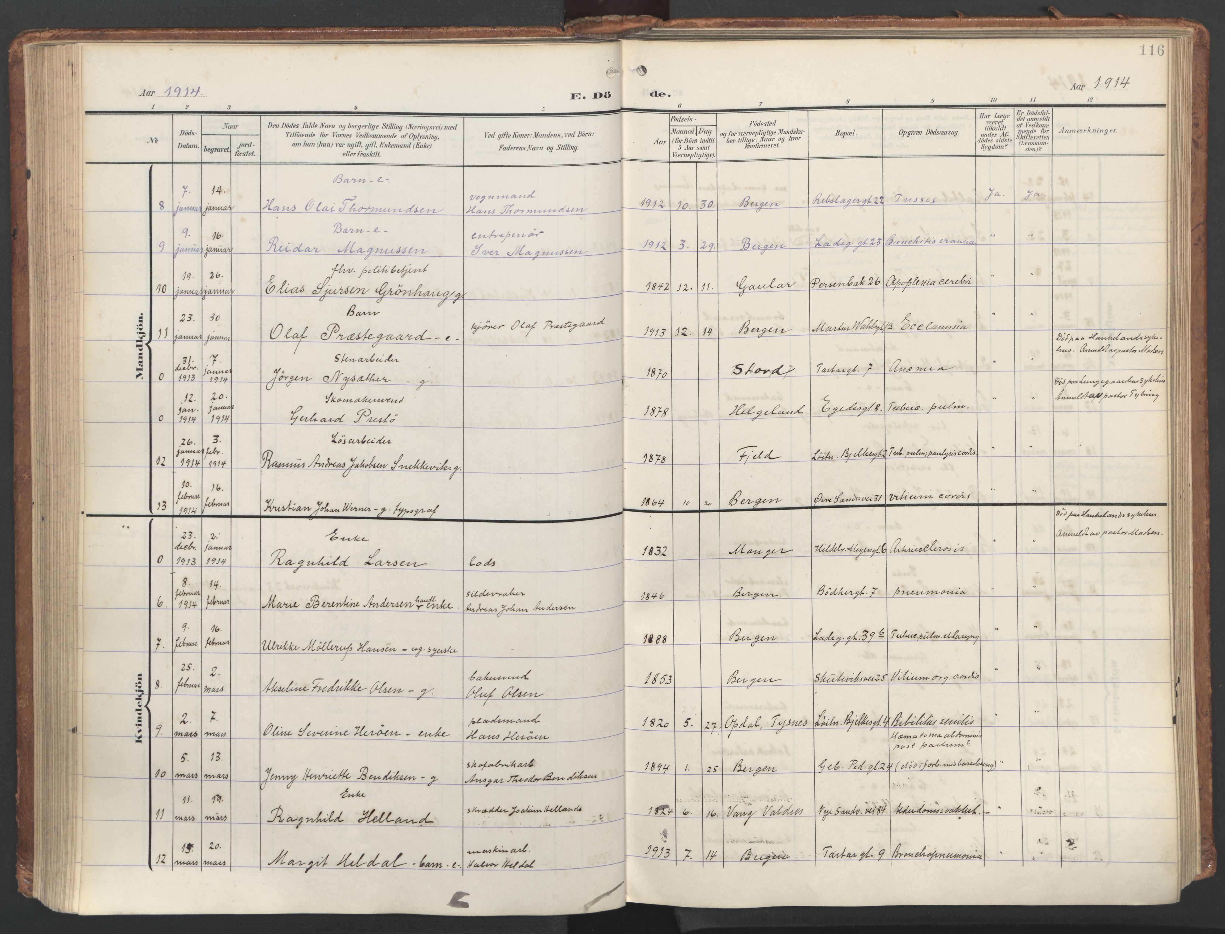 Sandviken Sokneprestembete, AV/SAB-A-77601/H/Ha/L0019: Parish register (official) no. E 2, 1905-1933, p. 116