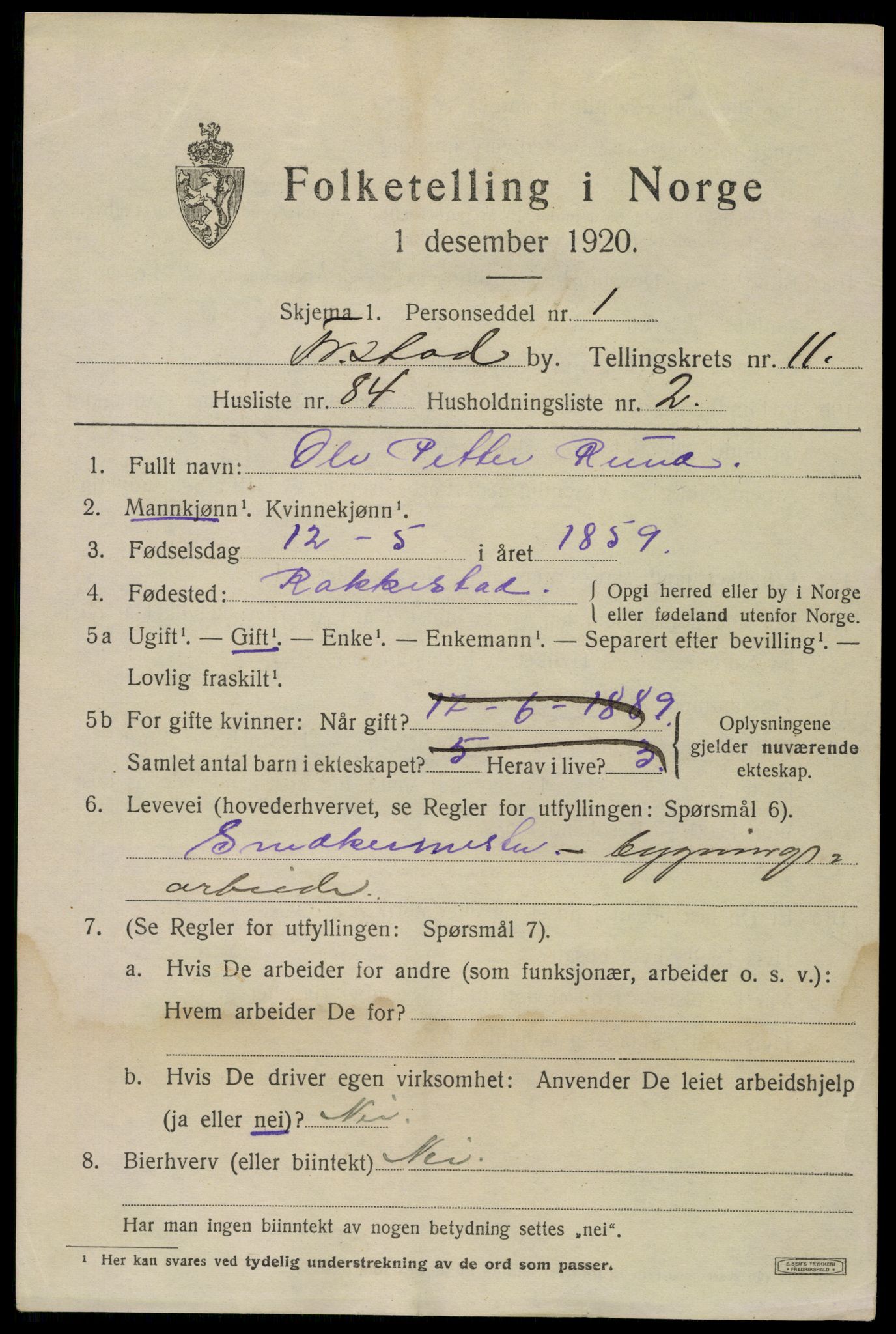 SAO, 1920 census for Fredrikstad, 1920, p. 30343