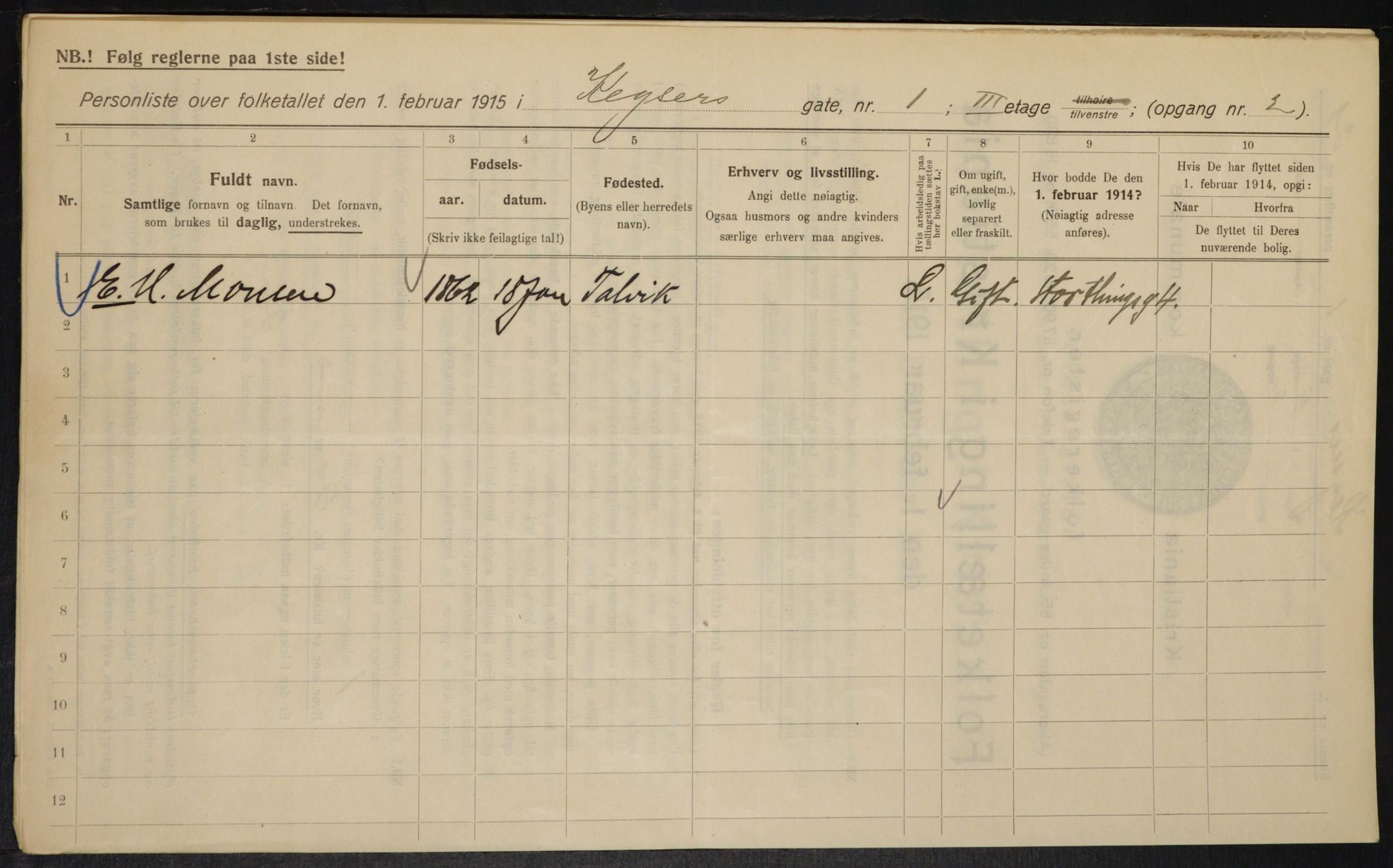 OBA, Municipal Census 1915 for Kristiania, 1915, p. 48726