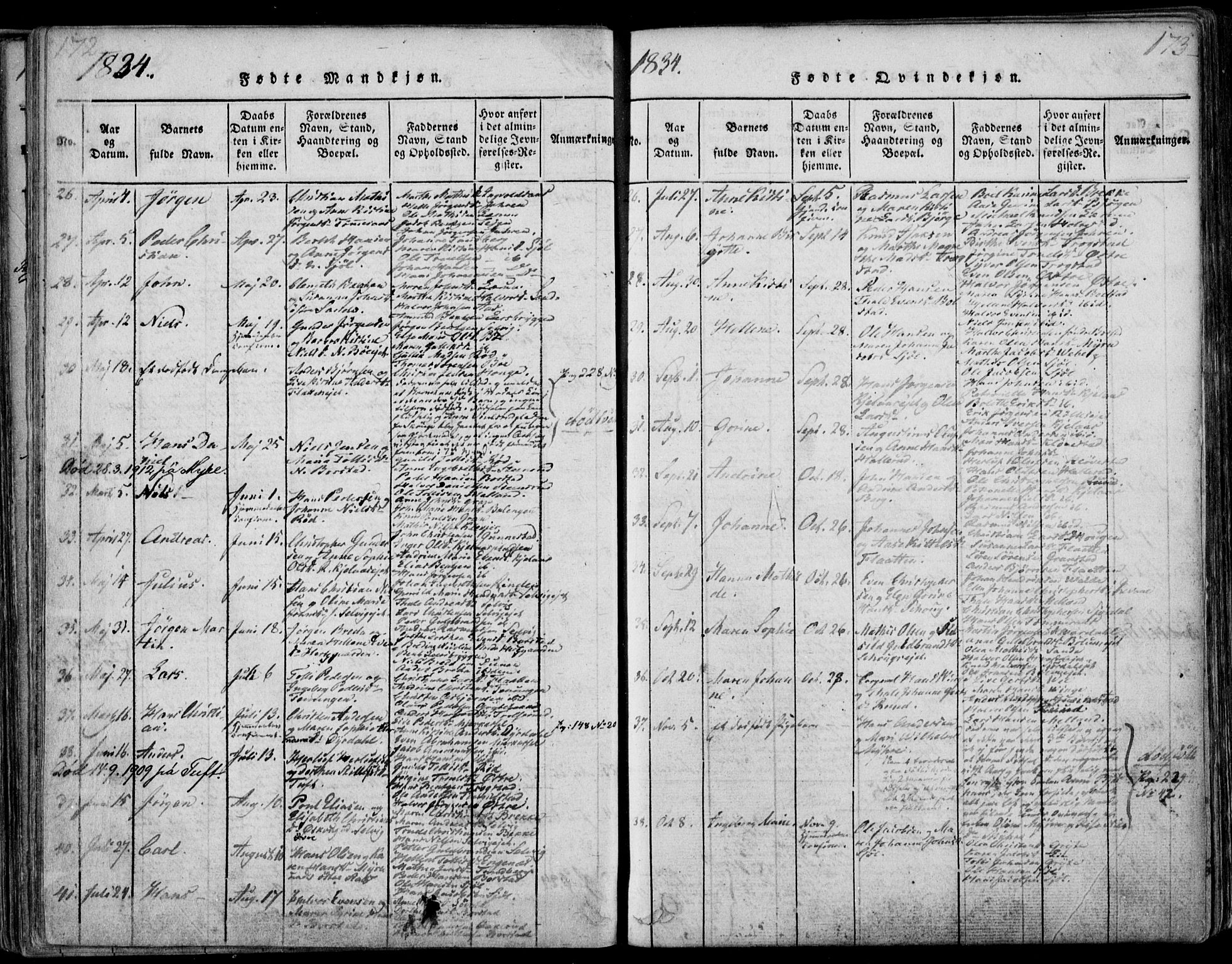 Sande Kirkebøker, SAKO/A-53/F/Fa/L0003: Parish register (official) no. 3, 1814-1847, p. 172-173