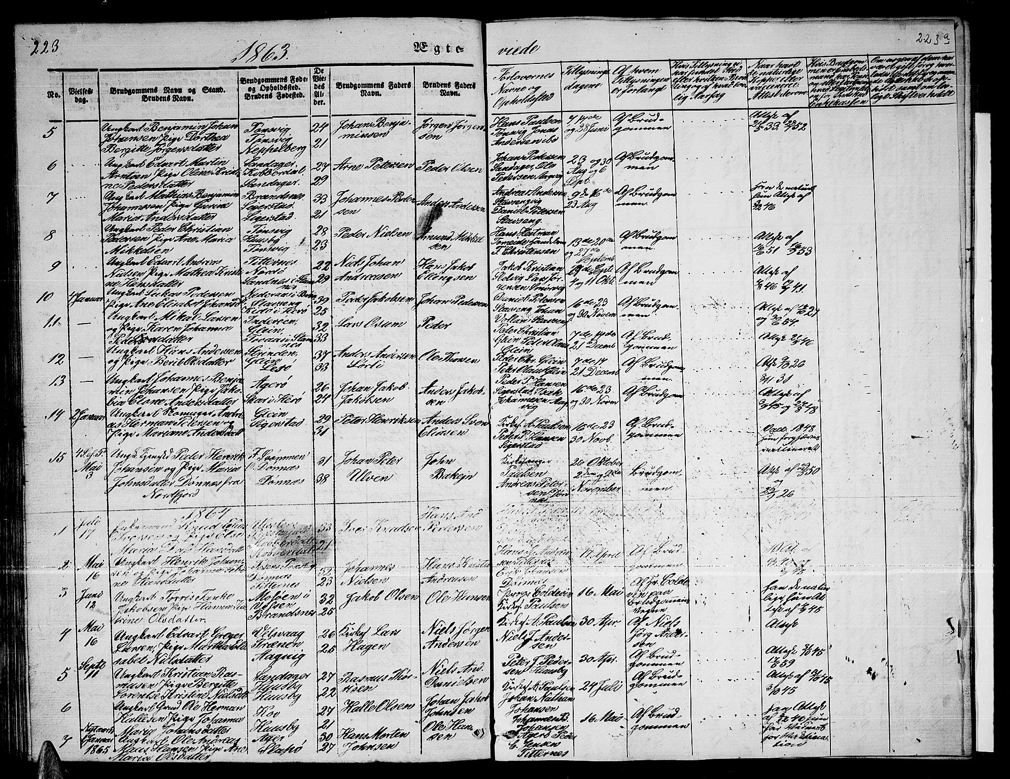 Ministerialprotokoller, klokkerbøker og fødselsregistre - Nordland, SAT/A-1459/835/L0530: Parish register (copy) no. 835C02, 1842-1865, p. 223-224