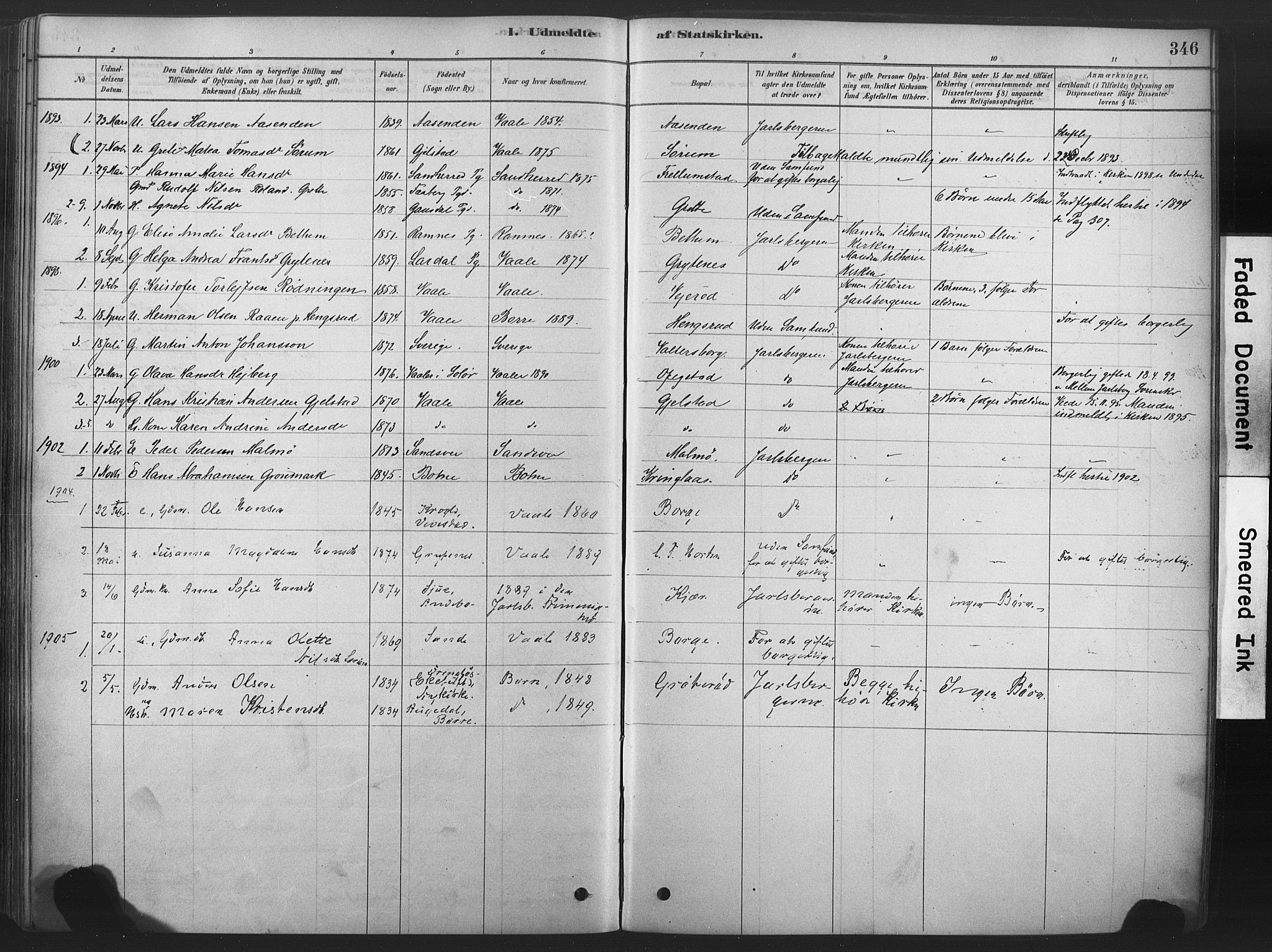 Våle kirkebøker, SAKO/A-334/F/Fa/L0011: Parish register (official) no. I 11, 1878-1906, p. 346