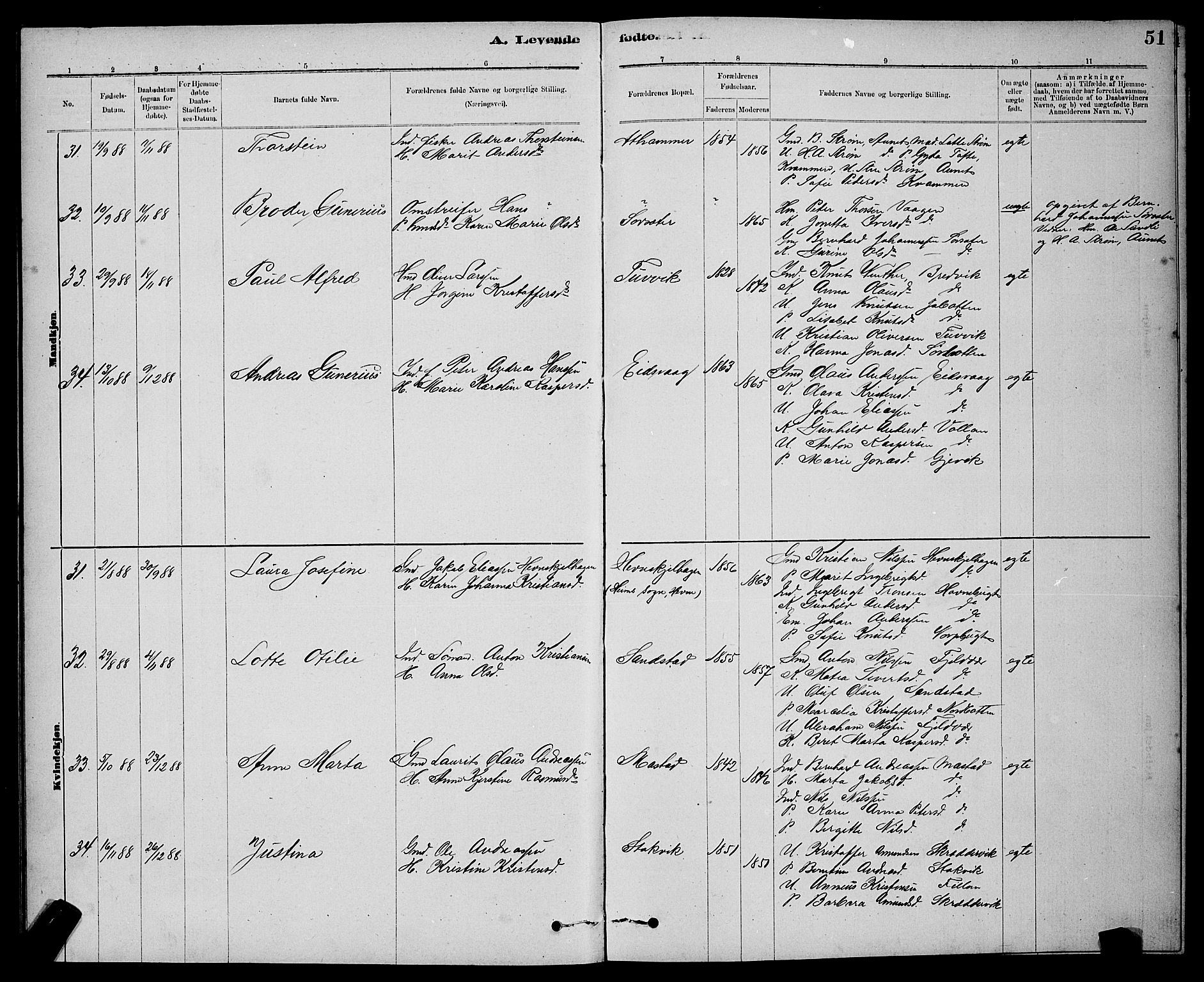 Ministerialprotokoller, klokkerbøker og fødselsregistre - Sør-Trøndelag, AV/SAT-A-1456/637/L0562: Parish register (copy) no. 637C03, 1883-1898, p. 51