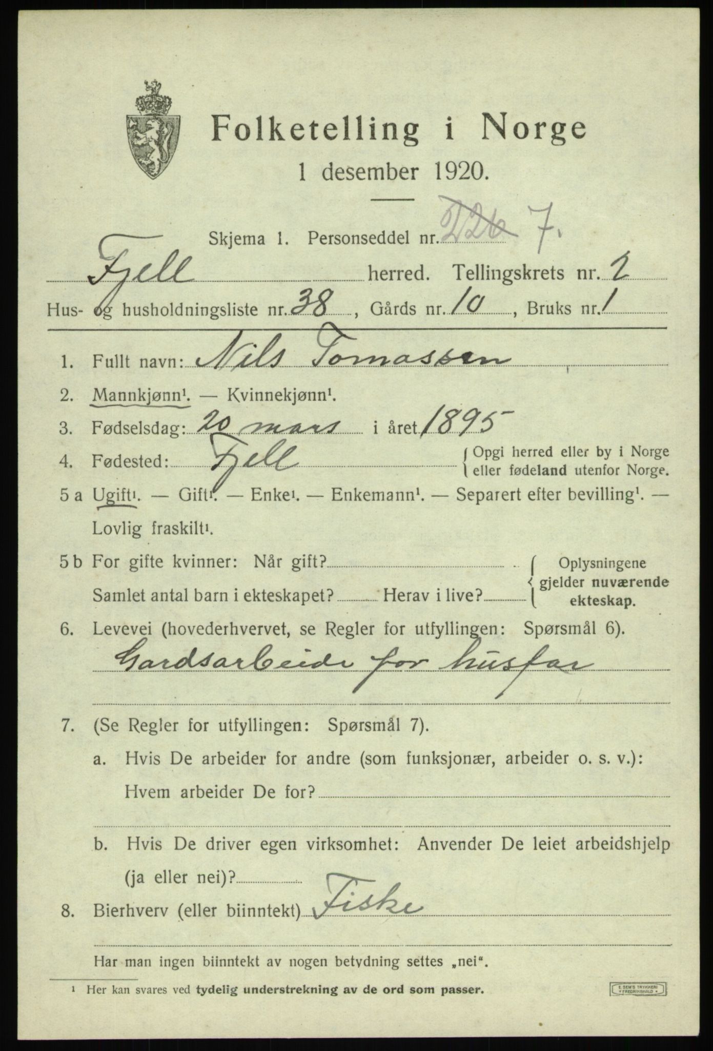 SAB, 1920 census for Fjell, 1920, p. 2700