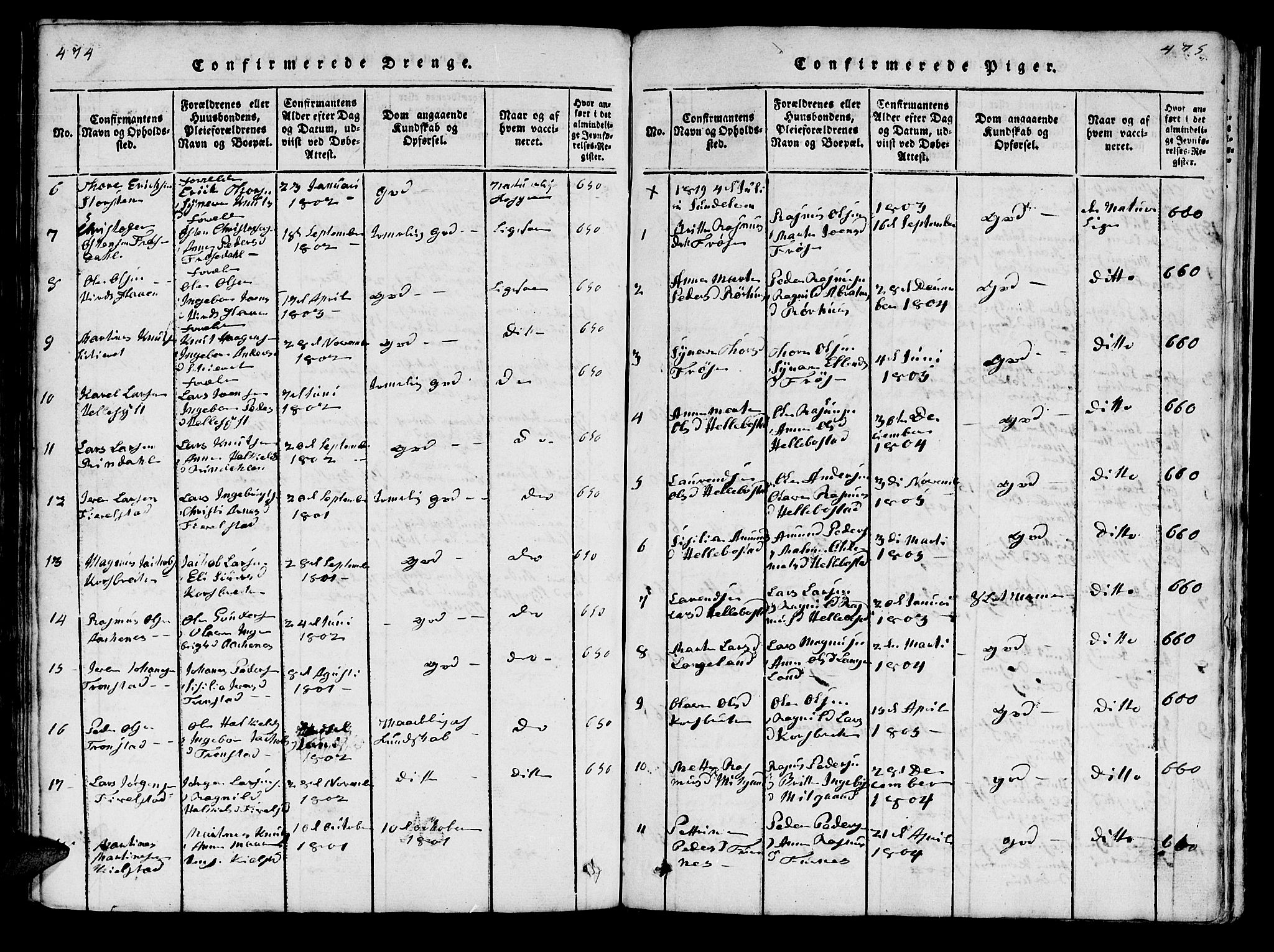 Ministerialprotokoller, klokkerbøker og fødselsregistre - Møre og Romsdal, SAT/A-1454/519/L0246: Parish register (official) no. 519A05, 1817-1834, p. 474-475