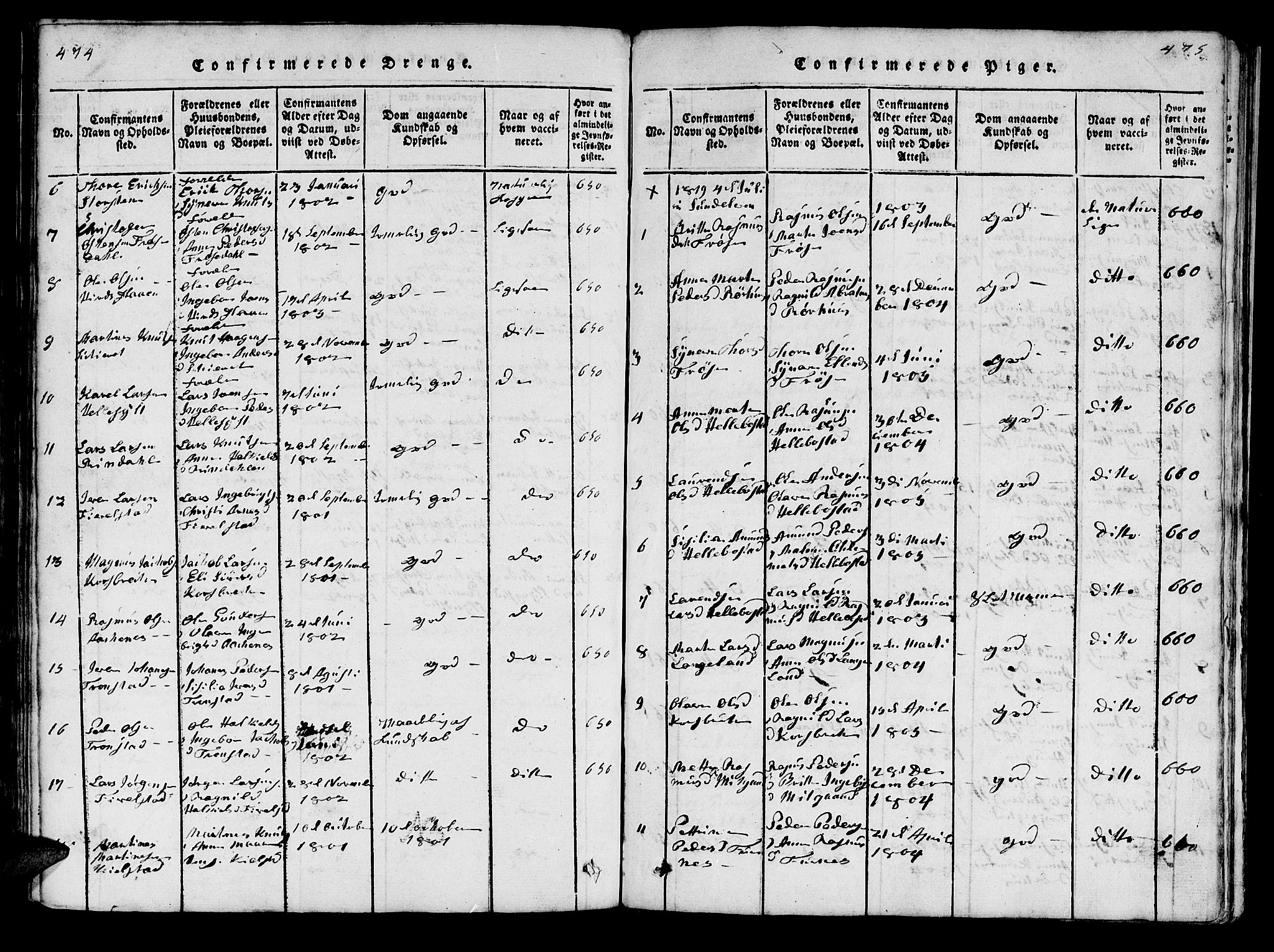 Ministerialprotokoller, klokkerbøker og fødselsregistre - Møre og Romsdal, AV/SAT-A-1454/519/L0246: Parish register (official) no. 519A05, 1817-1834, p. 474-475