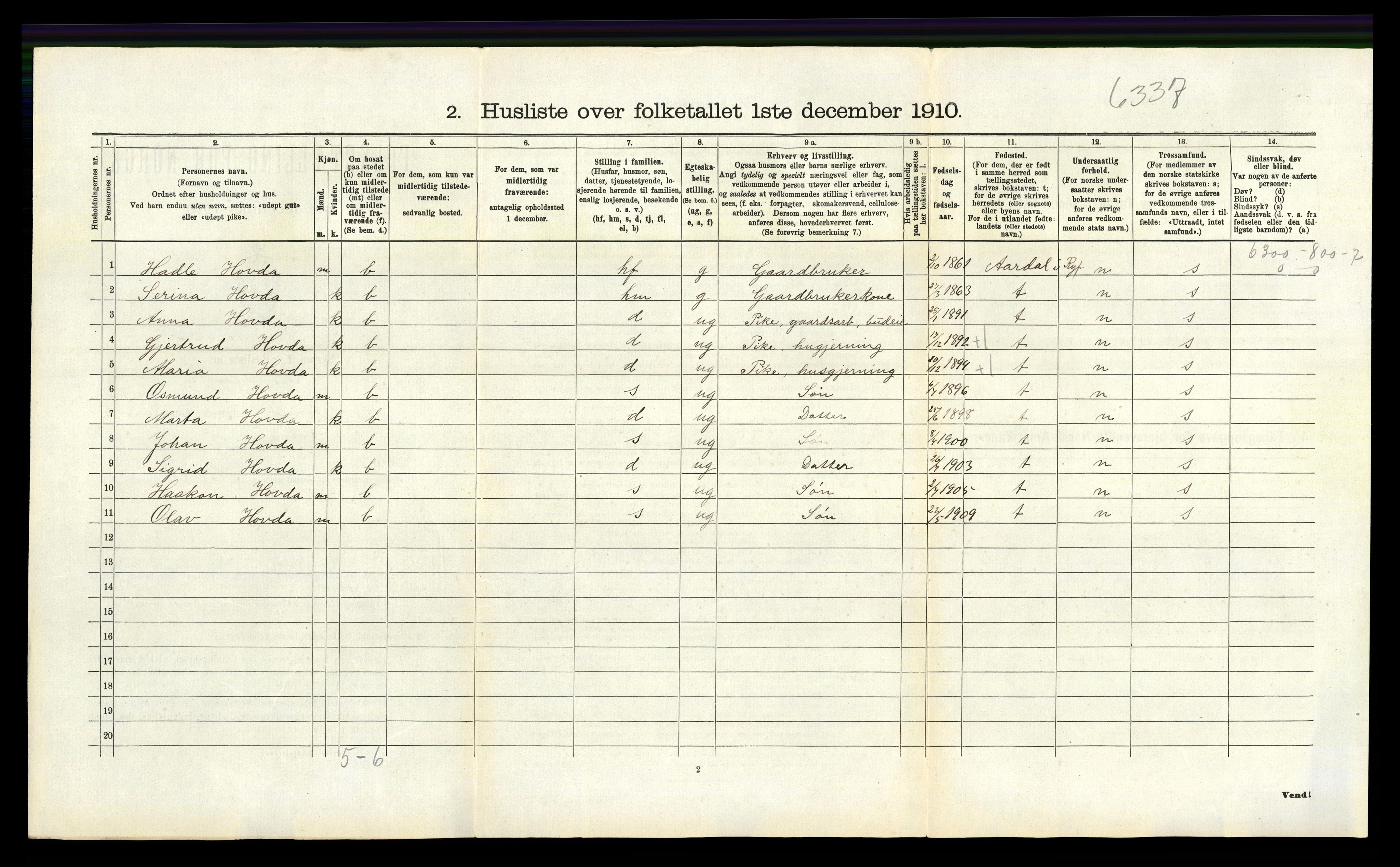 RA, 1910 census for Finnøy, 1910, p. 565