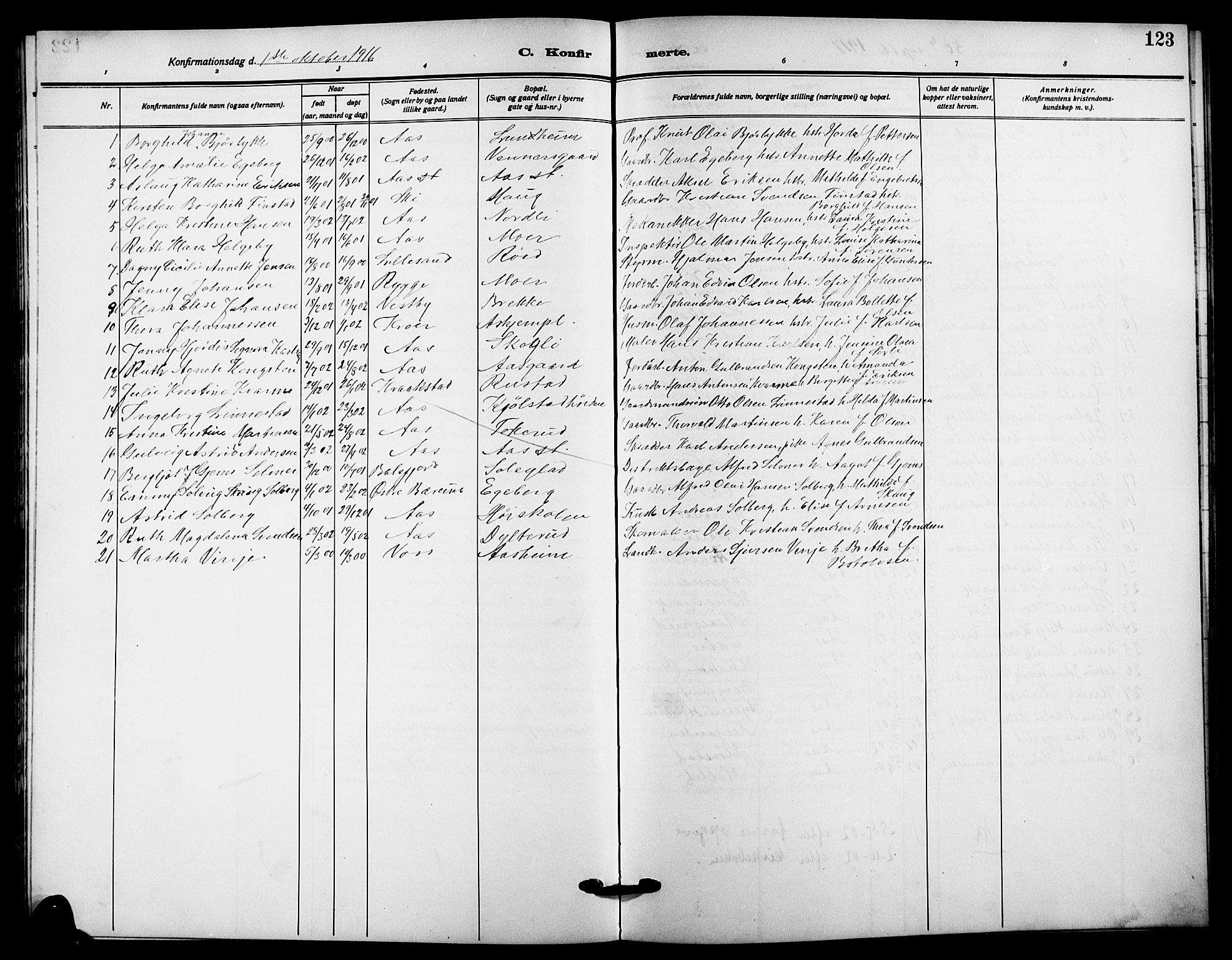 Ås prestekontor Kirkebøker, SAO/A-10894/G/Ga/L0005: Parish register (copy) no. I 5, 1916-1924, p. 123