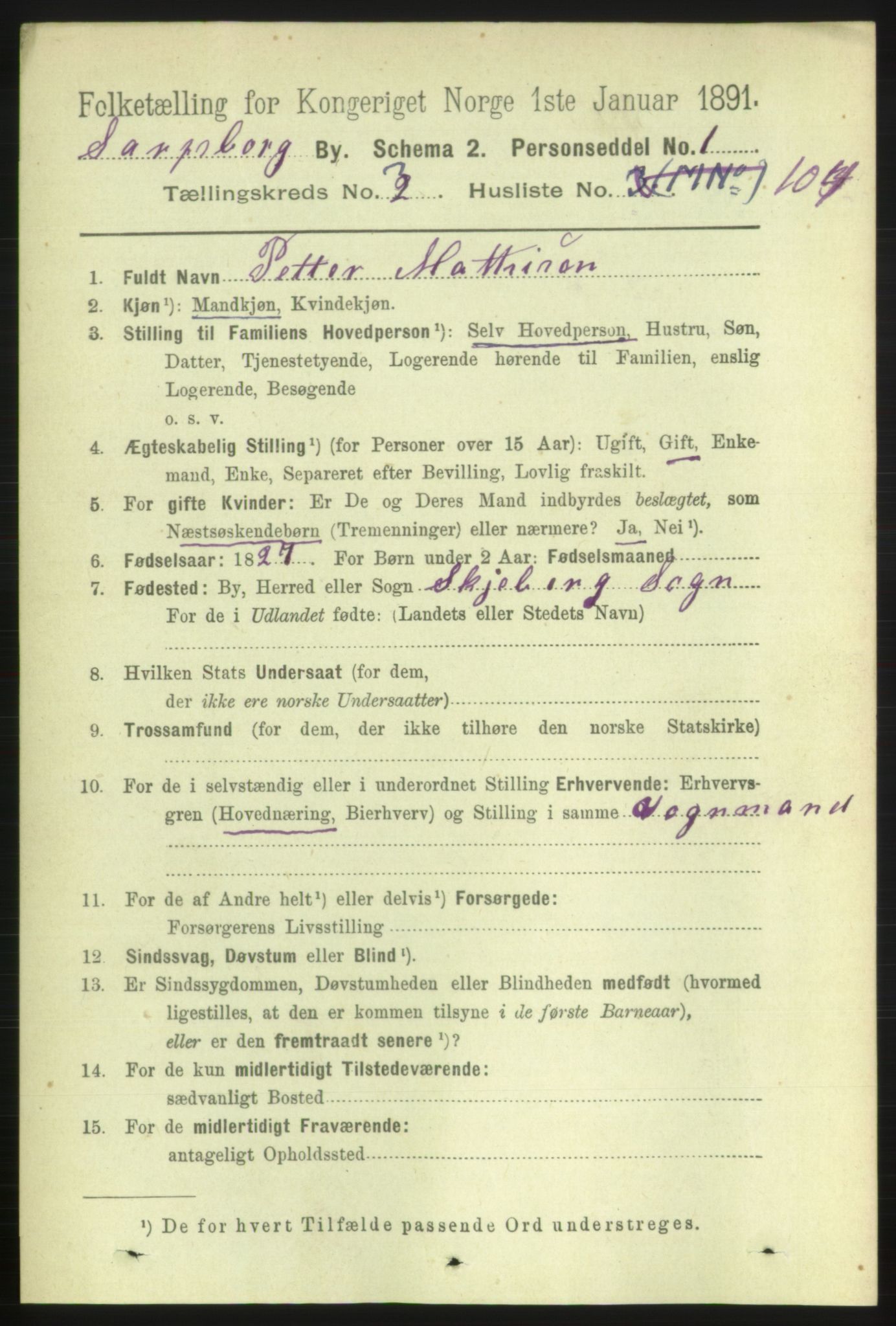 RA, 1891 census for 0102 Sarpsborg, 1891, p. 3463