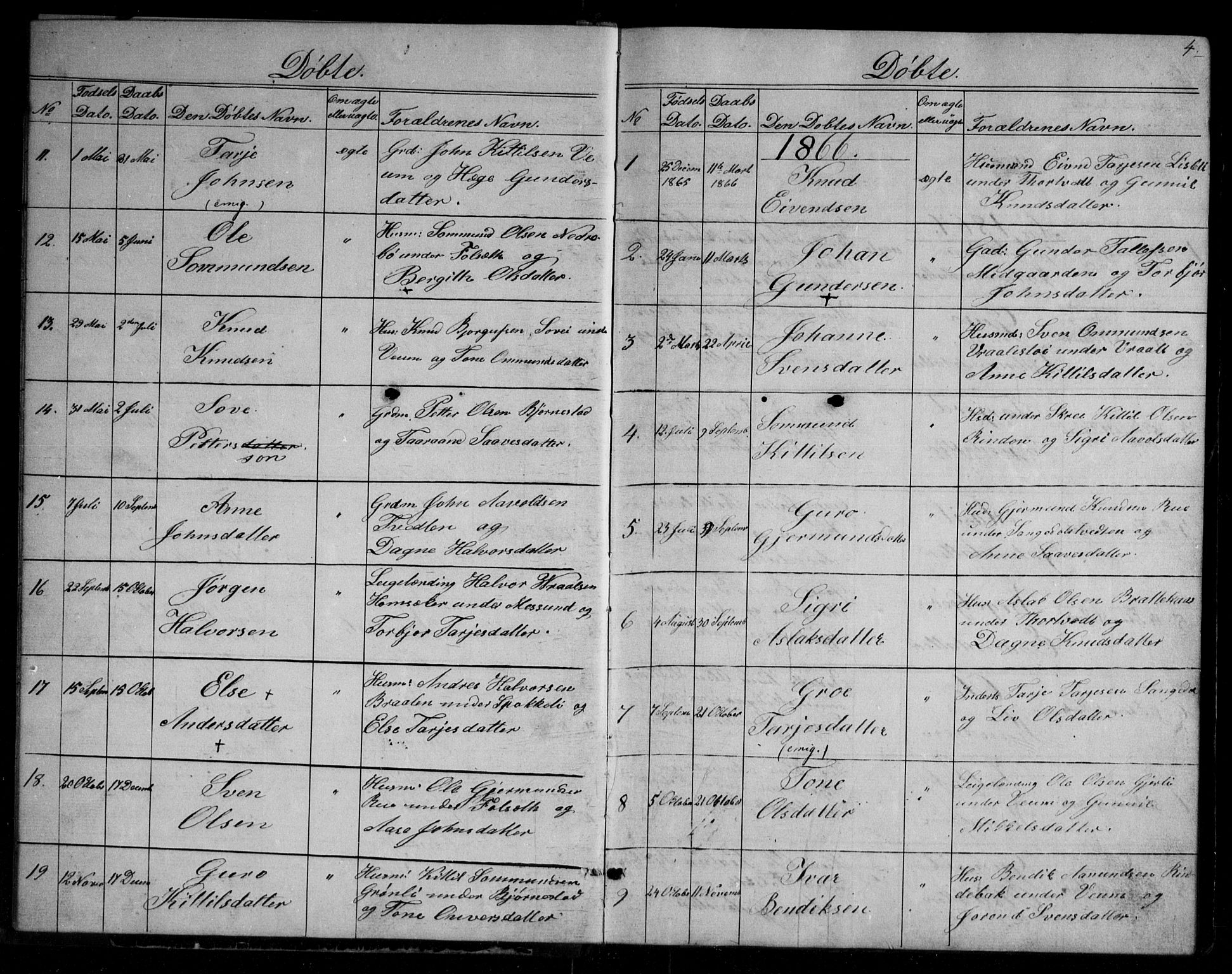 Fyresdal kirkebøker, SAKO/A-263/G/Gb/L0001: Parish register (copy) no. II 1, 1864-1890, p. 4