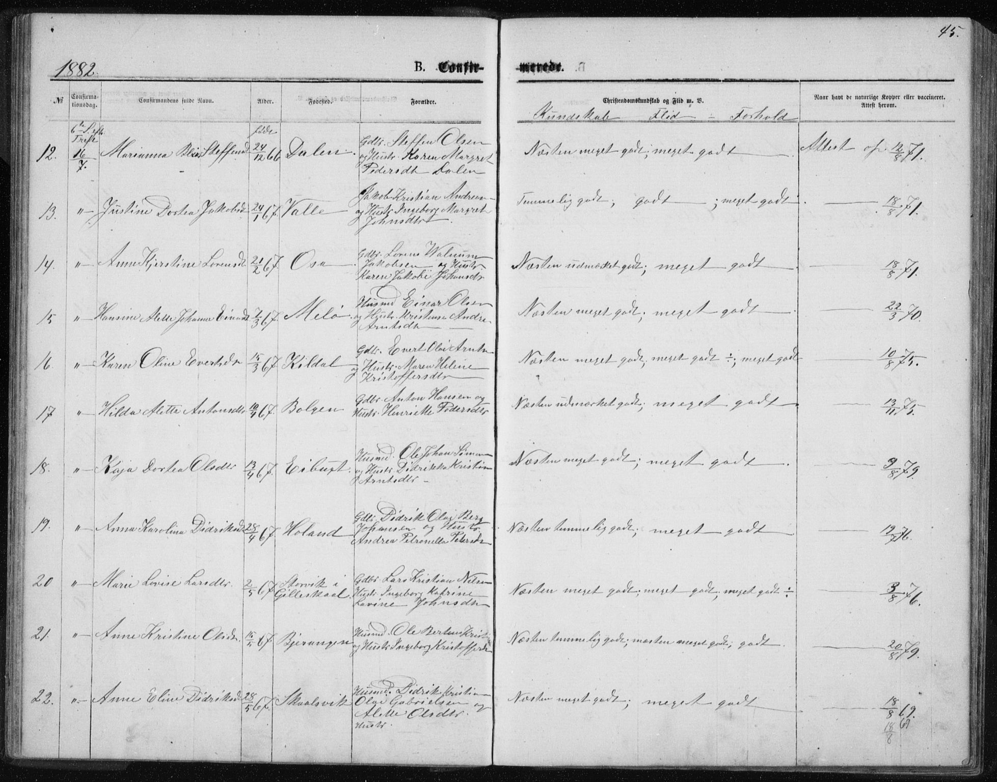 Ministerialprotokoller, klokkerbøker og fødselsregistre - Nordland, AV/SAT-A-1459/843/L0635: Parish register (copy) no. 843C04, 1872-1887, p. 45