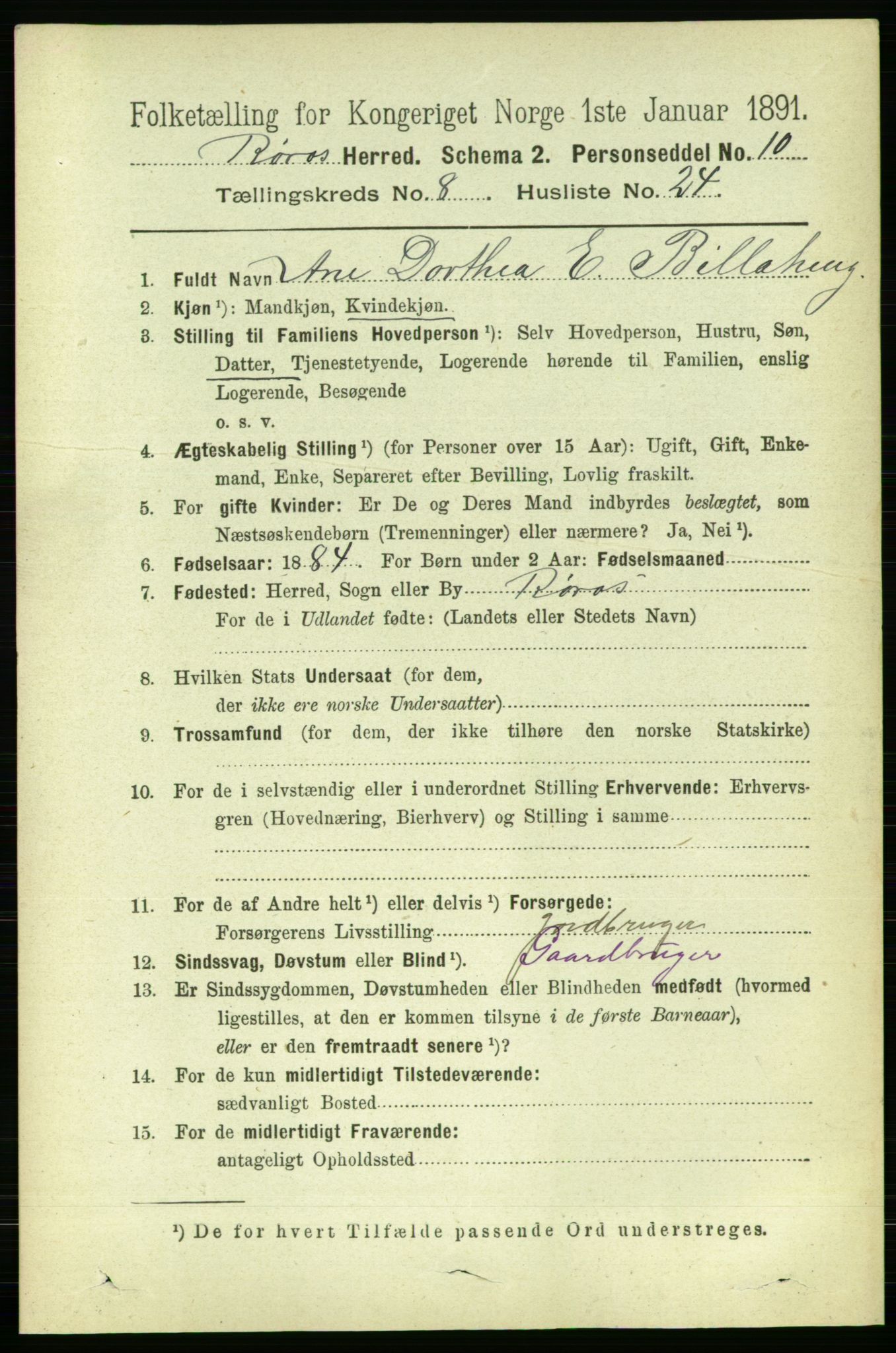 RA, 1891 census for 1640 Røros, 1891, p. 1781