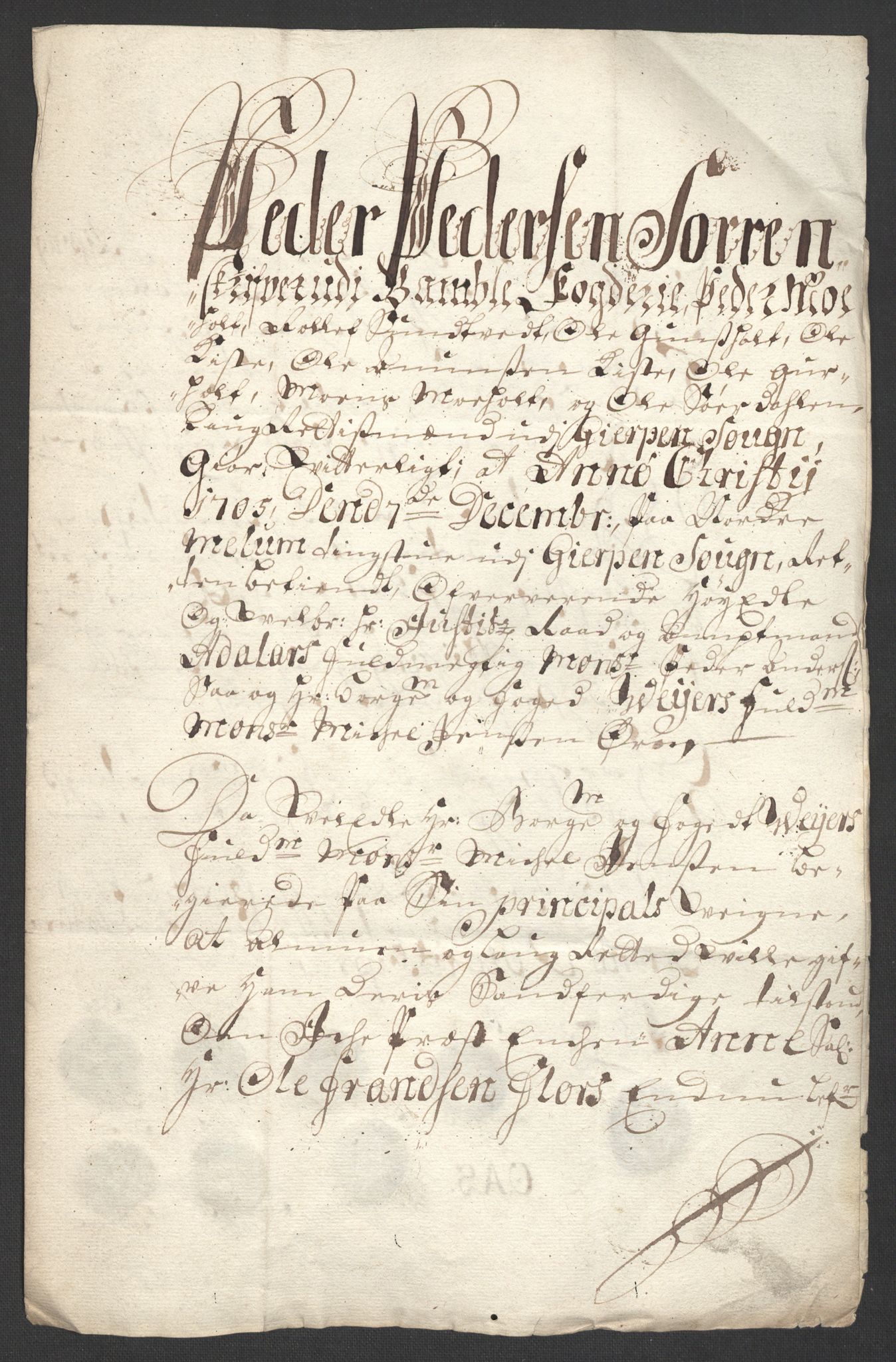 Rentekammeret inntil 1814, Reviderte regnskaper, Fogderegnskap, AV/RA-EA-4092/R36/L2114: Fogderegnskap Øvre og Nedre Telemark og Bamble, 1705, p. 252