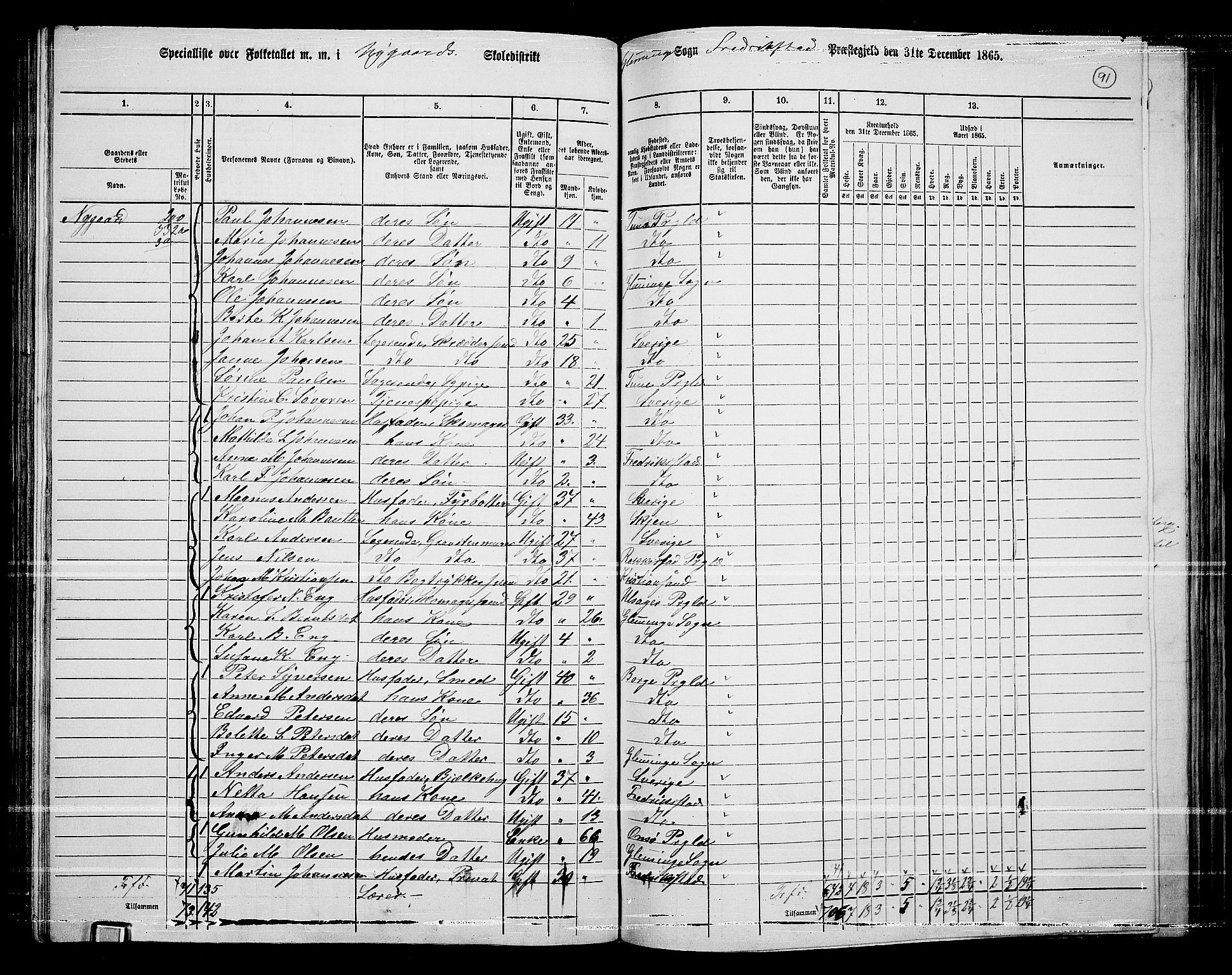 RA, 1865 census for Fredrikstad/Glemmen, 1865, p. 87