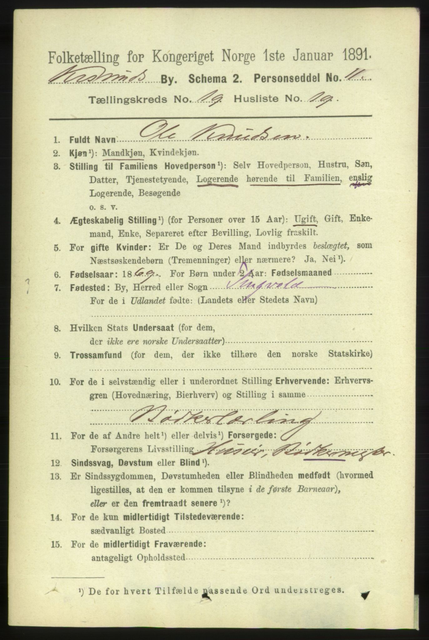 RA, 1891 census for 1503 Kristiansund, 1891, p. 12634