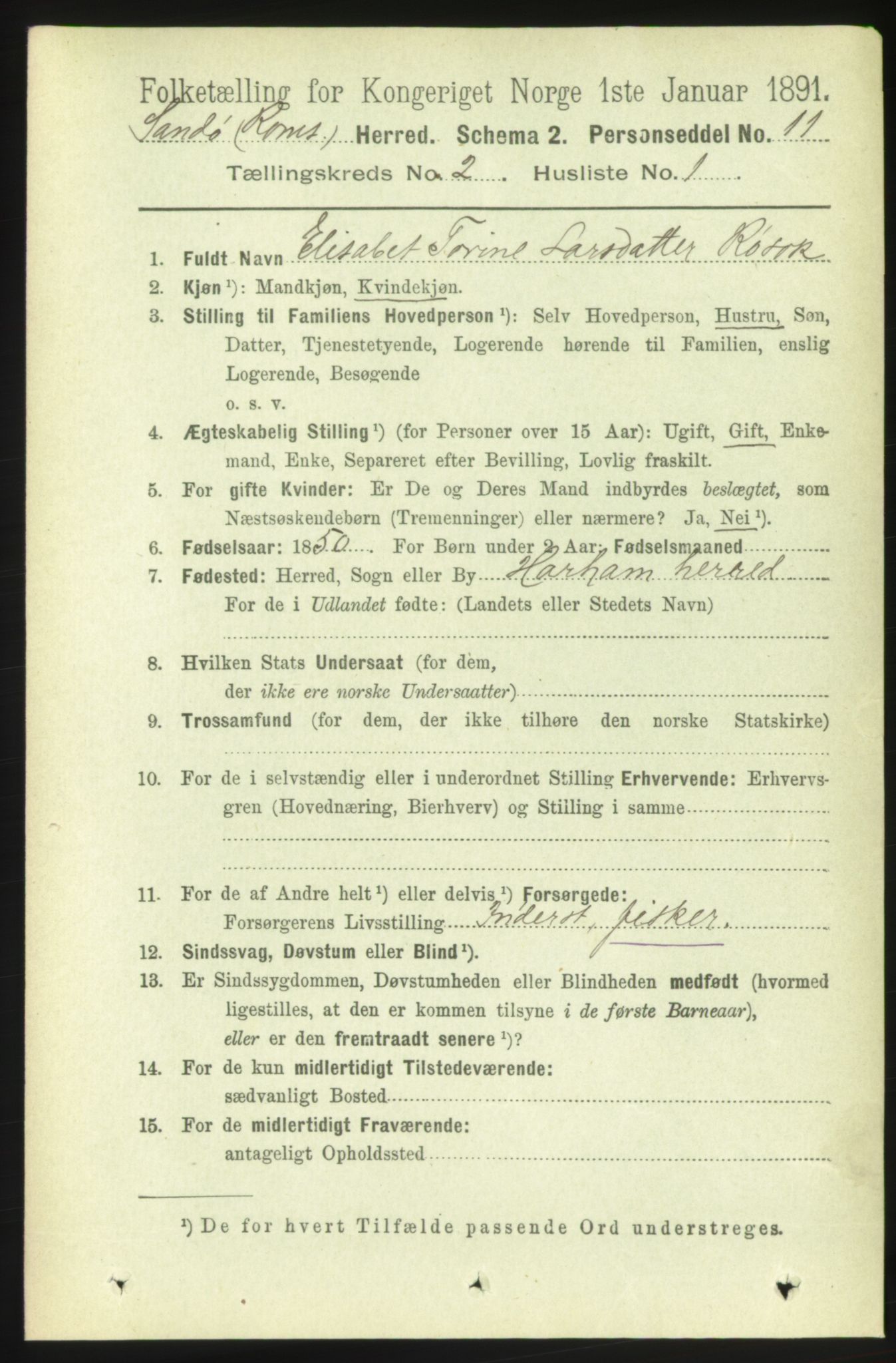 RA, 1891 census for 1546 Sandøy, 1891, p. 550