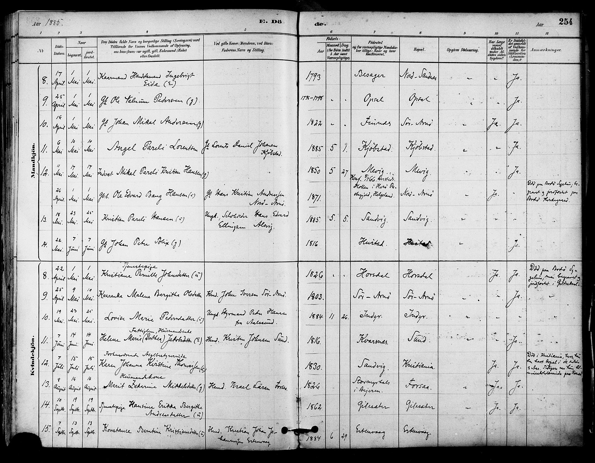 Ministerialprotokoller, klokkerbøker og fødselsregistre - Nordland, AV/SAT-A-1459/805/L0099: Parish register (official) no. 805A06, 1880-1891, p. 254