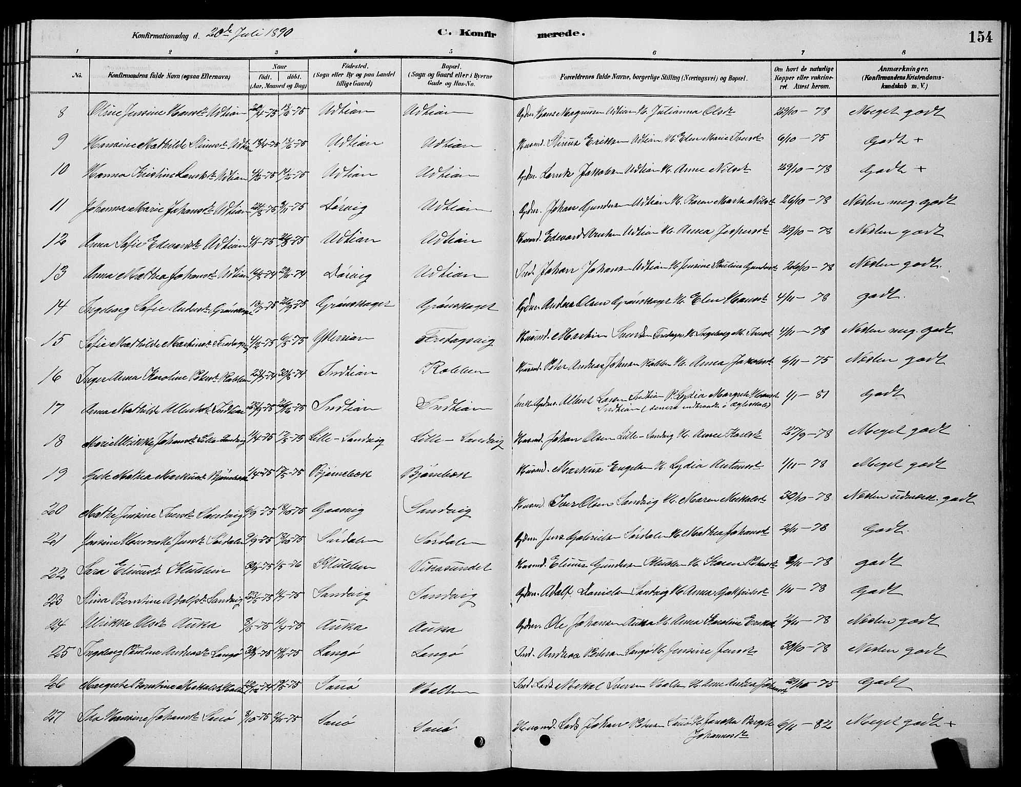 Ministerialprotokoller, klokkerbøker og fødselsregistre - Sør-Trøndelag, AV/SAT-A-1456/640/L0585: Parish register (copy) no. 640C03, 1878-1891, p. 154