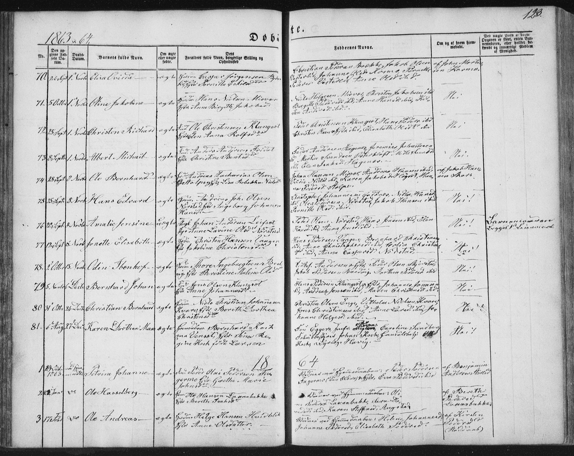 Ministerialprotokoller, klokkerbøker og fødselsregistre - Nordland, SAT/A-1459/852/L0738: Parish register (official) no. 852A08, 1849-1865, p. 123