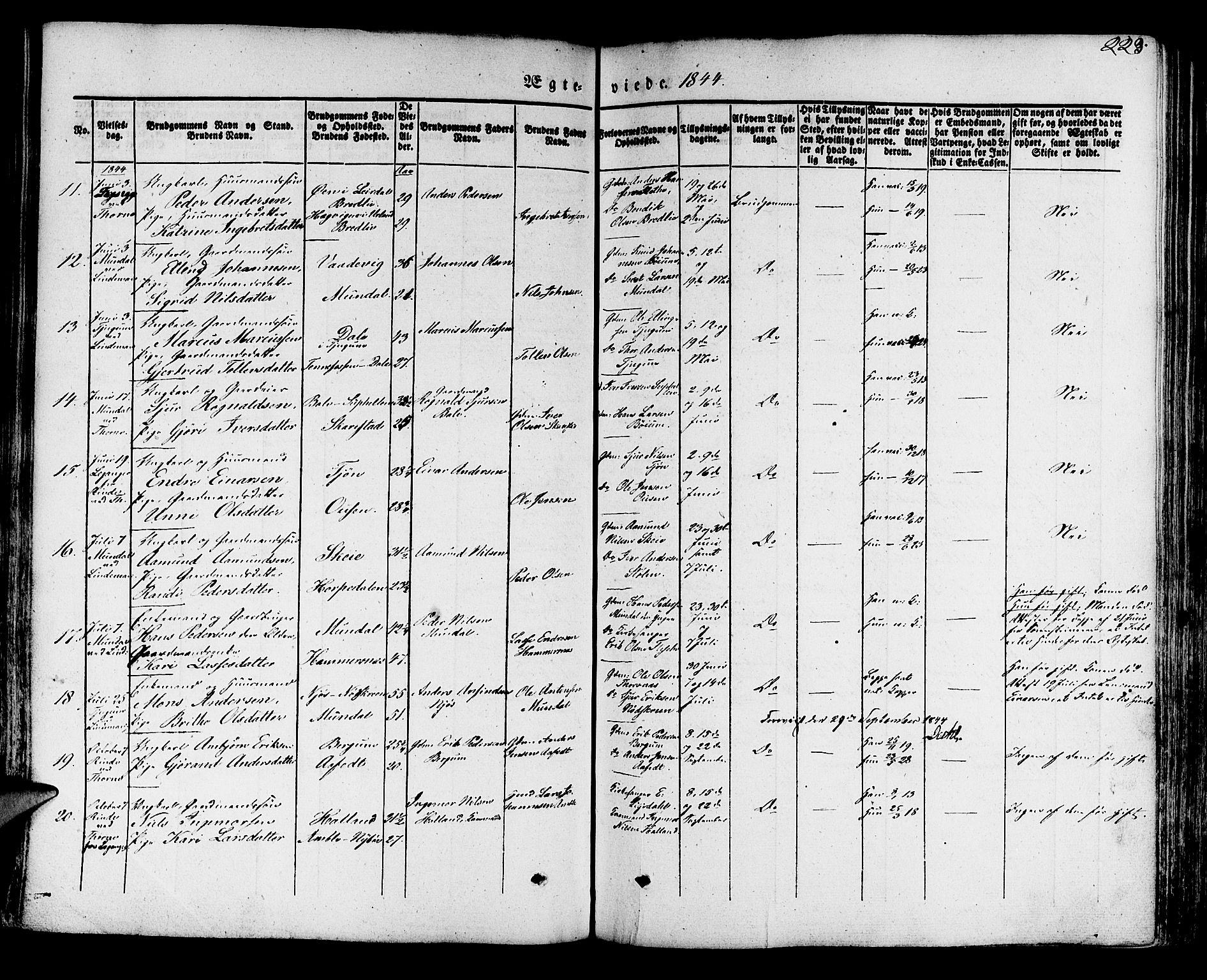 Leikanger sokneprestembete, AV/SAB-A-81001/H/Haa/Haaa/L0007: Parish register (official) no. A 7, 1838-1851, p. 223