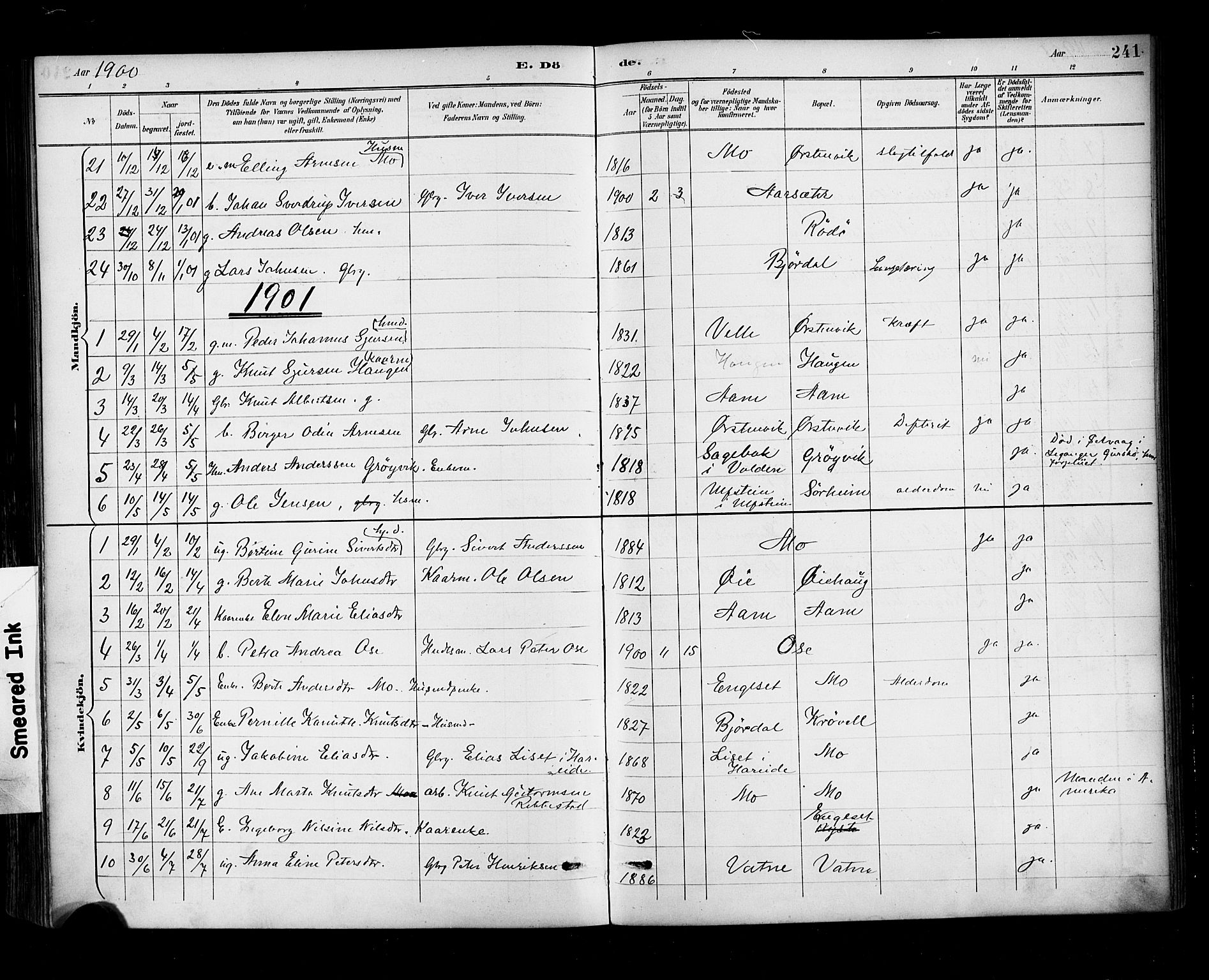 Ministerialprotokoller, klokkerbøker og fødselsregistre - Møre og Romsdal, AV/SAT-A-1454/513/L0177: Parish register (official) no. 513A04, 1890-1906, p. 241