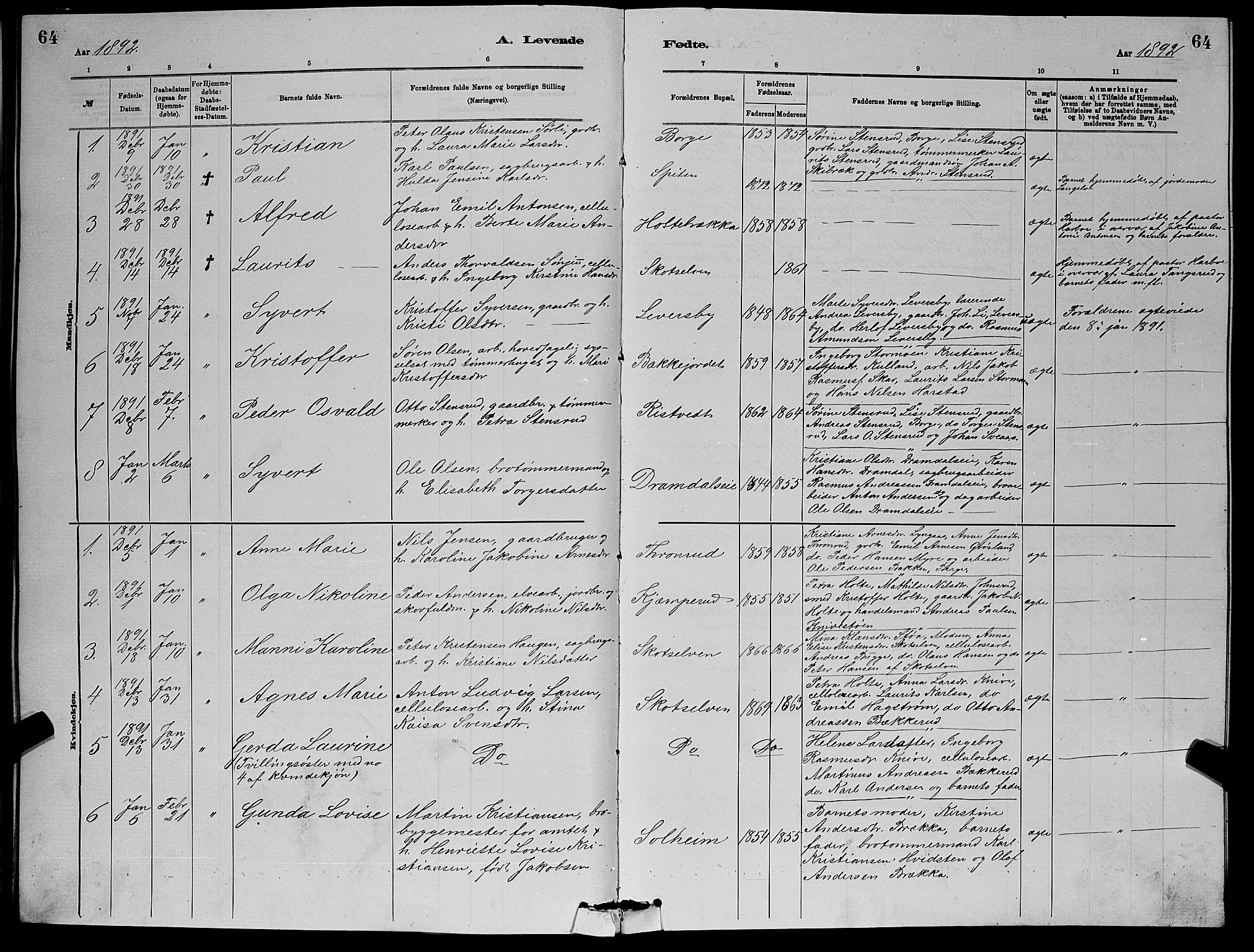 Eiker kirkebøker, SAKO/A-4/G/Gb/L0003: Parish register (copy) no. II 3, 1880-1893, p. 64