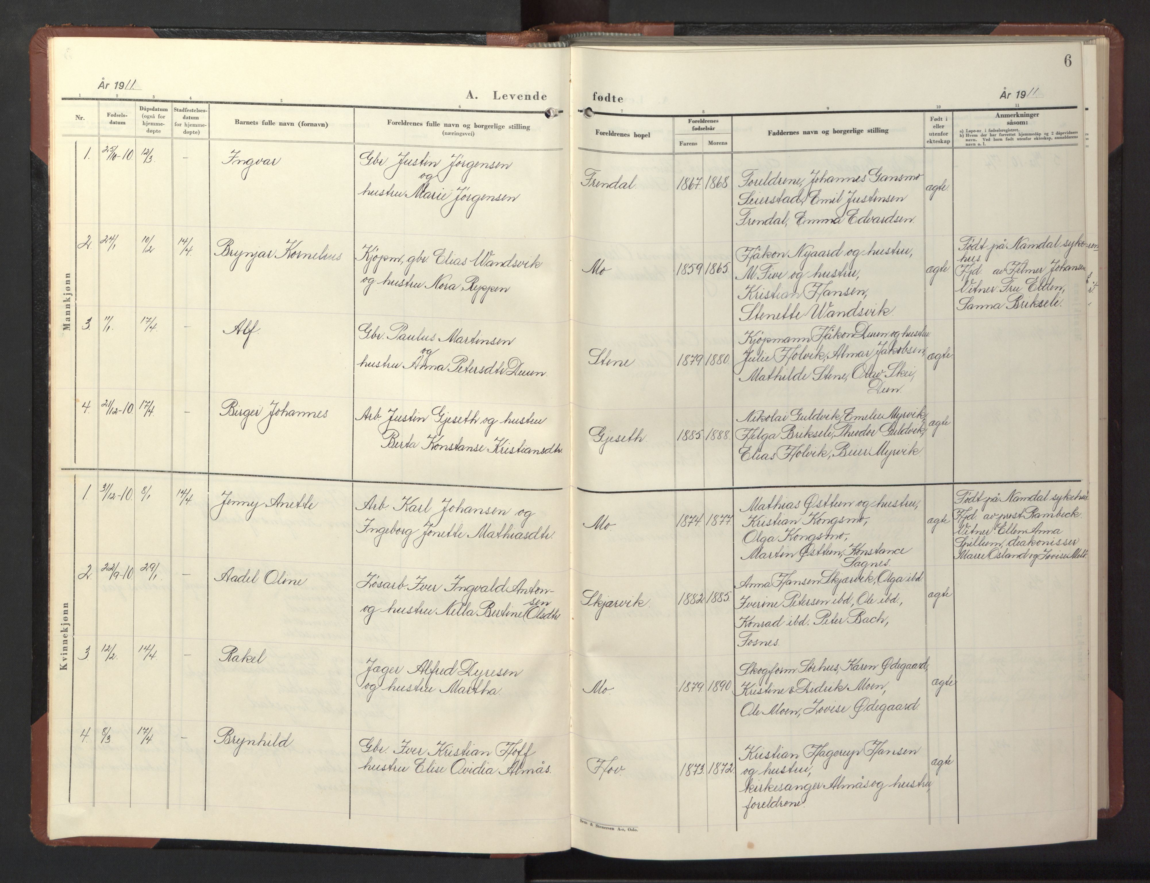 Ministerialprotokoller, klokkerbøker og fødselsregistre - Nord-Trøndelag, SAT/A-1458/773/L0625: Parish register (copy) no. 773C01, 1910-1952, p. 6