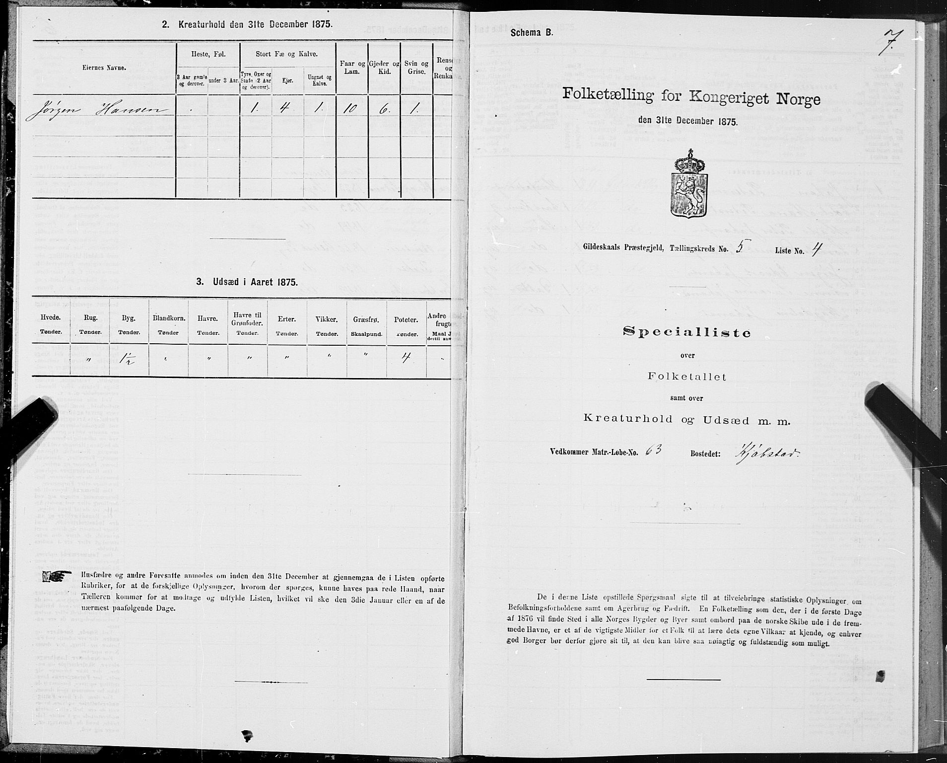 SAT, 1875 census for 1838P Gildeskål, 1875, p. 3007