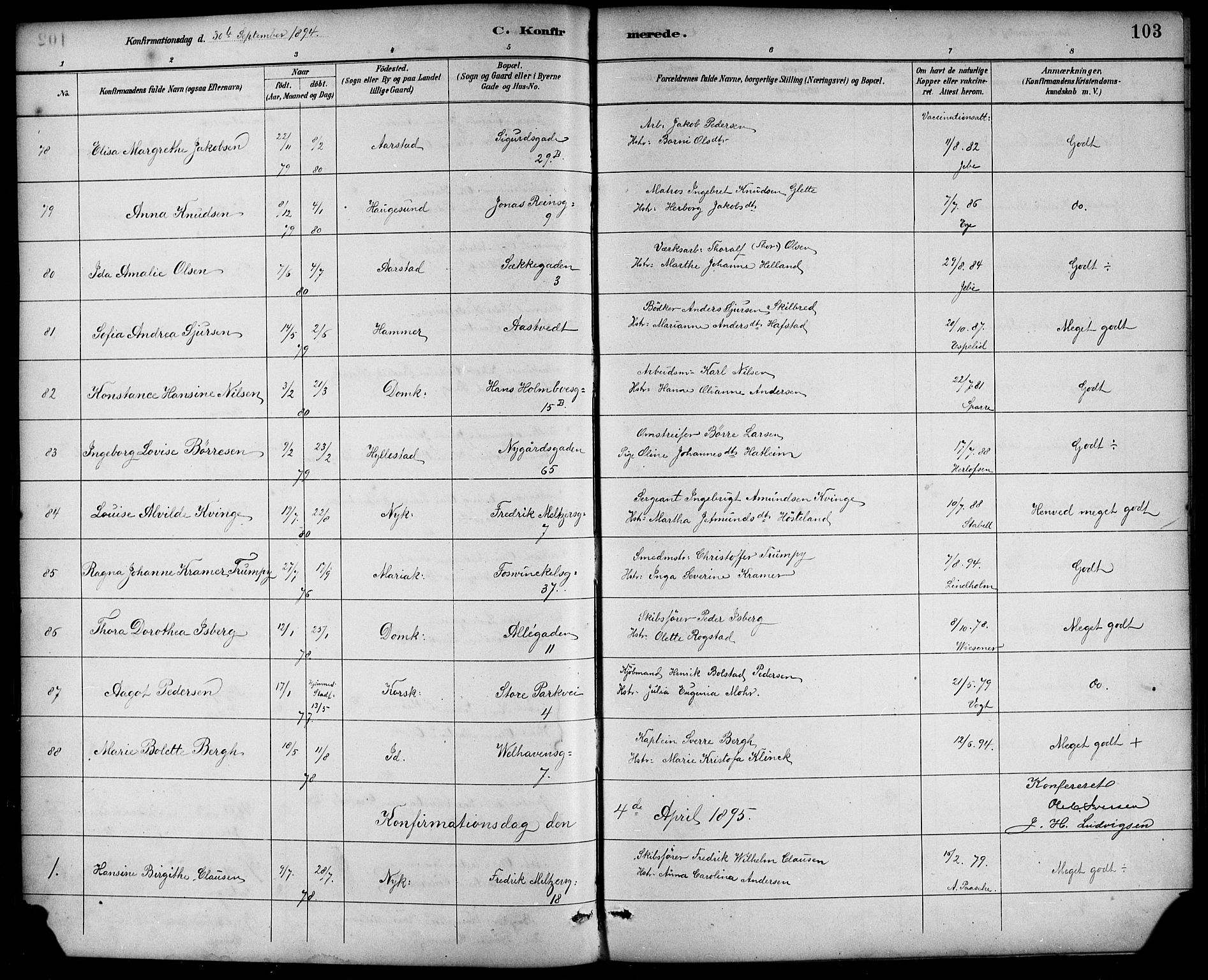 Johanneskirken sokneprestembete, SAB/A-76001/H/Hab: Parish register (copy) no. B 1, 1885-1907, p. 103