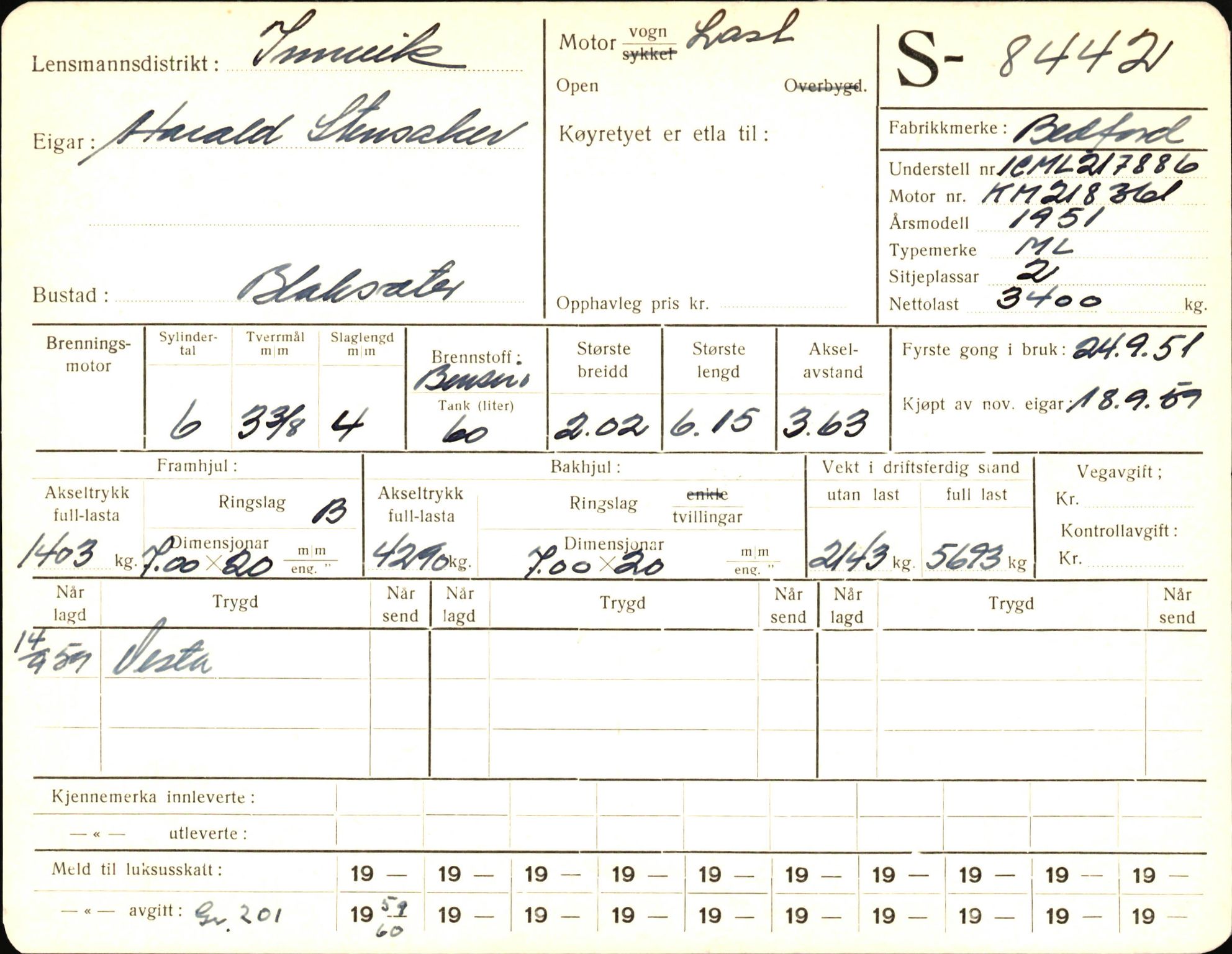 Statens vegvesen, Sogn og Fjordane vegkontor, AV/SAB-A-5301/4/F/L0006: Registerkort utmeldte Fjordane S8300-9500, 1930-1961, p. 209
