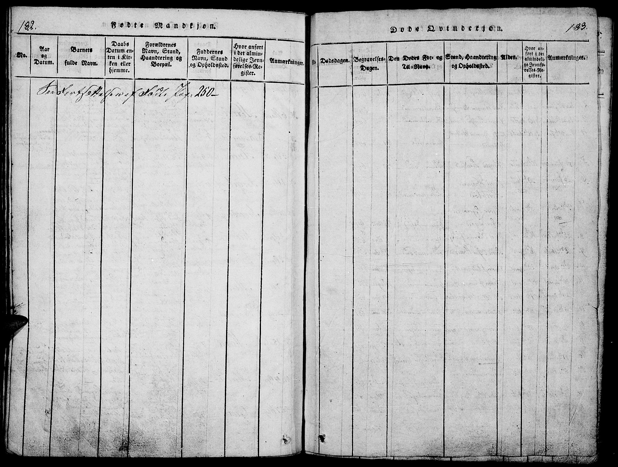 Lesja prestekontor, SAH/PREST-068/H/Ha/Haa/L0004: Parish register (official) no. 4, 1820-1829, p. 182-183