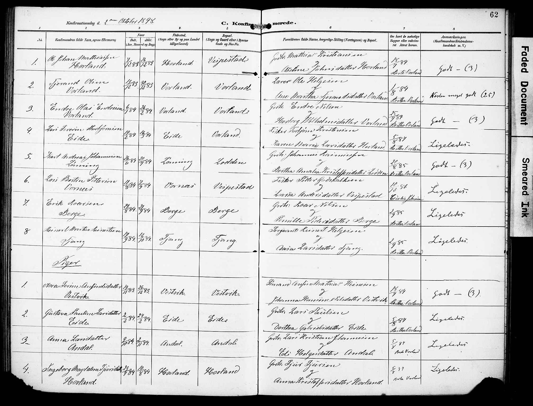 Finnås sokneprestembete, SAB/A-99925/H/Ha/Haa/Haad/L0002: Parish register (official) no. D 2, 1895-1906, p. 62