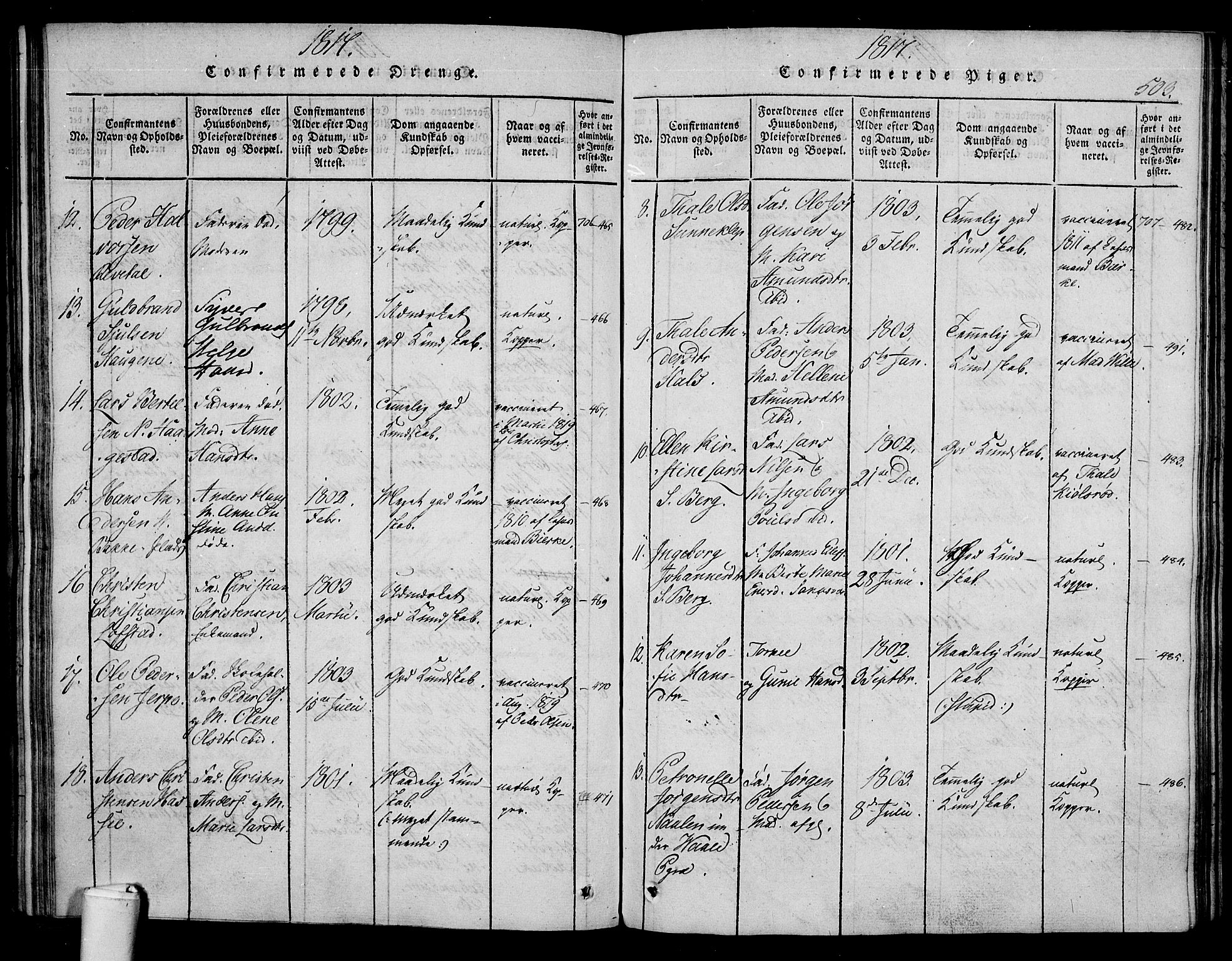 Våle kirkebøker, AV/SAKO-A-334/F/Fa/L0007: Parish register (official) no. I 7, 1814-1824, p. 502-503