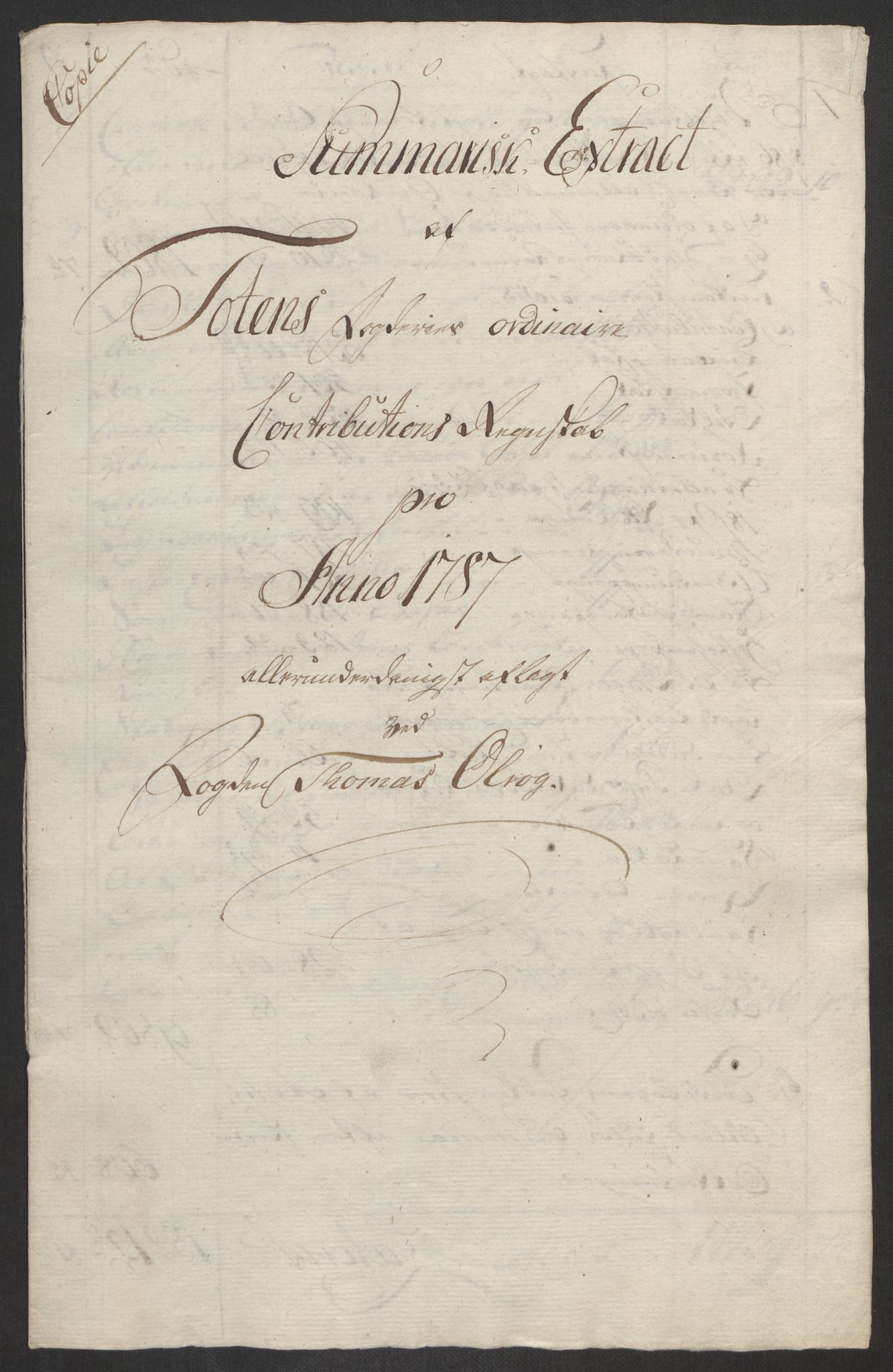 Rentekammeret inntil 1814, Reviderte regnskaper, Fogderegnskap, RA/EA-4092/R19/L1374: Fogderegnskap Toten, Hadeland og Vardal, 1787, p. 25