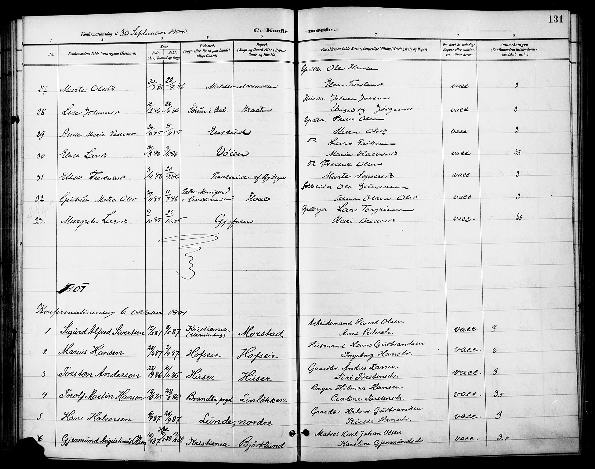 Gran prestekontor, AV/SAH-PREST-112/H/Ha/Haa/L0019: Parish register (official) no. 19, 1898-1907, p. 131