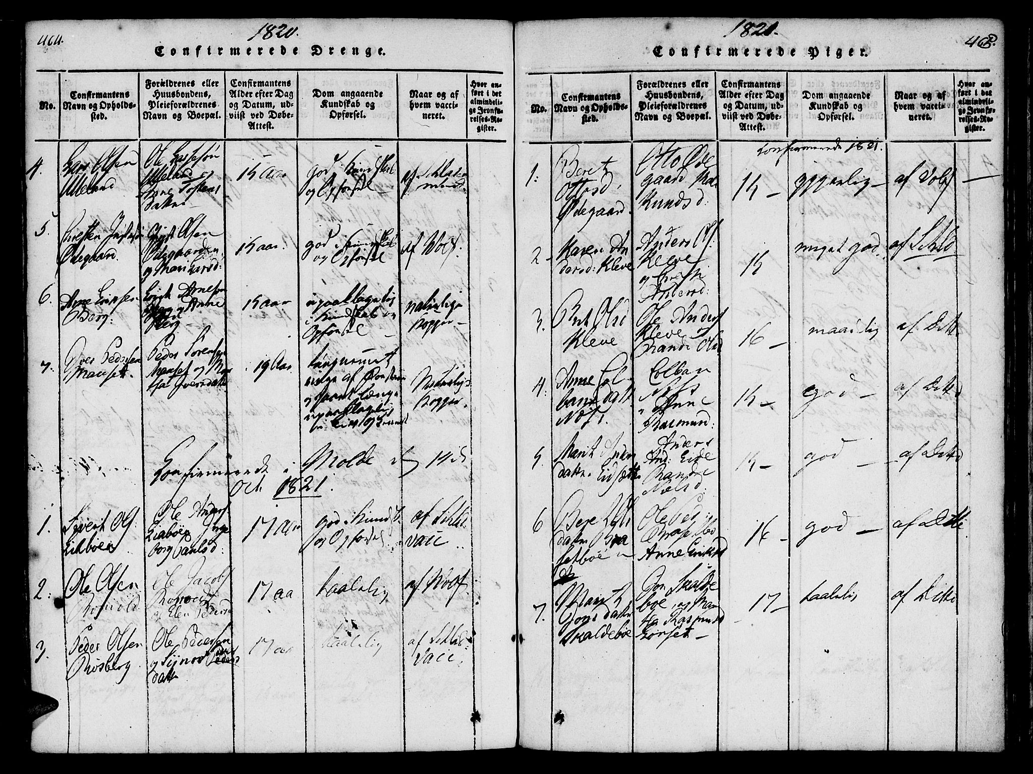 Ministerialprotokoller, klokkerbøker og fødselsregistre - Møre og Romsdal, AV/SAT-A-1454/557/L0679: Parish register (official) no. 557A01, 1818-1843, p. 464-465