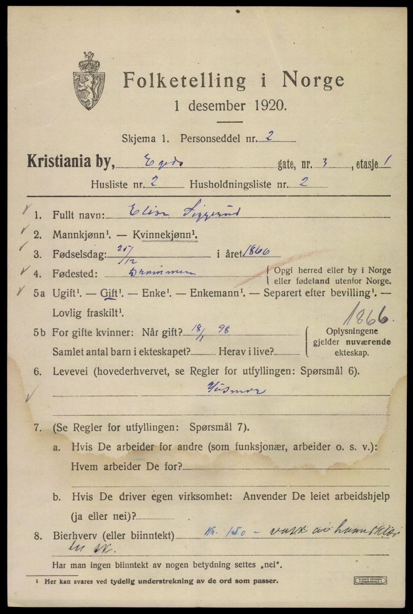 SAO, 1920 census for Kristiania, 1920, p. 209851