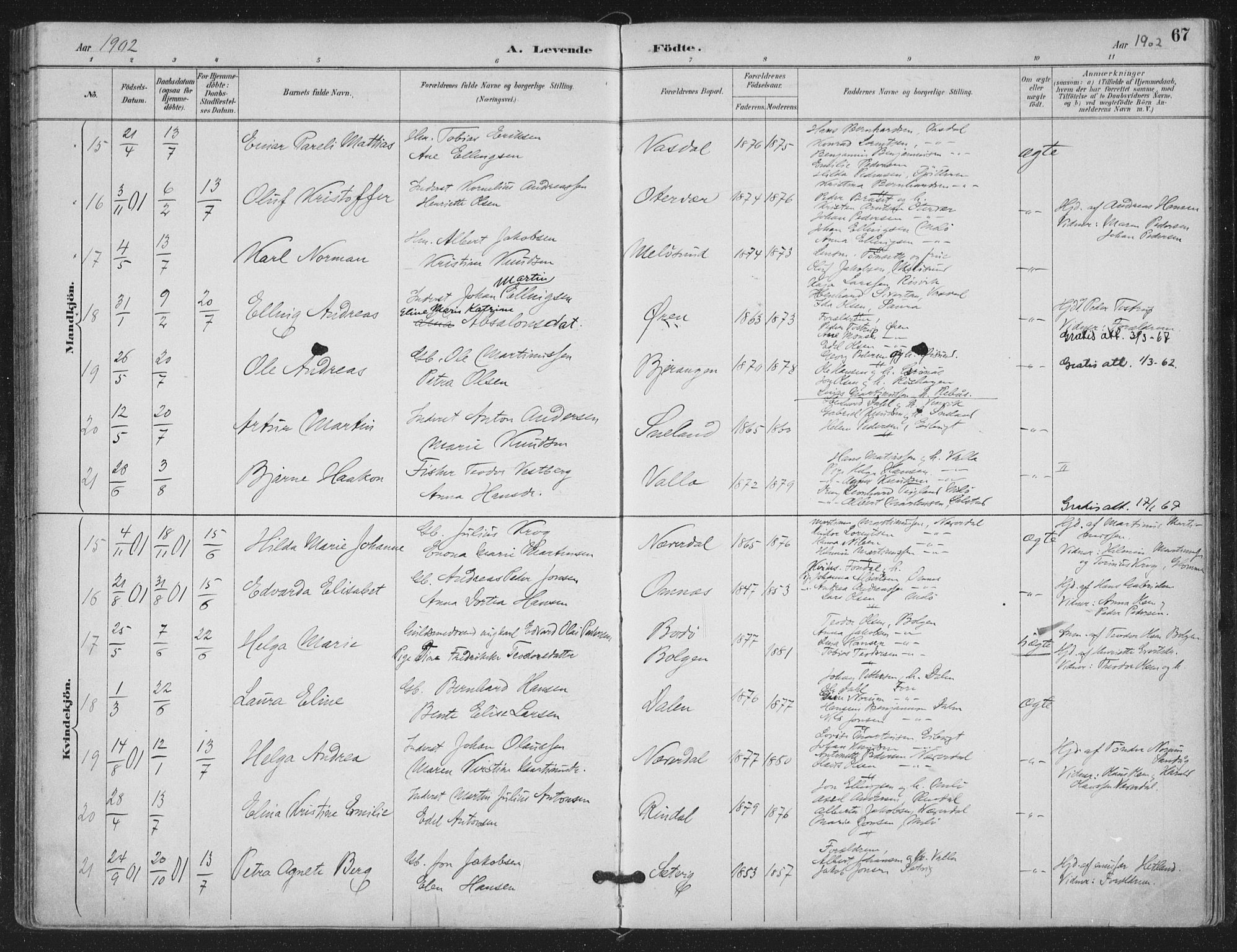 Ministerialprotokoller, klokkerbøker og fødselsregistre - Nordland, AV/SAT-A-1459/843/L0628: Parish register (official) no. 843A03, 1889-1907, p. 67