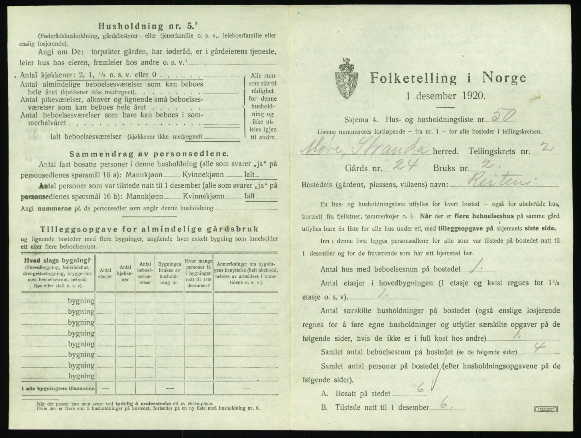 SAT, 1920 census for Stranda, 1920, p. 189