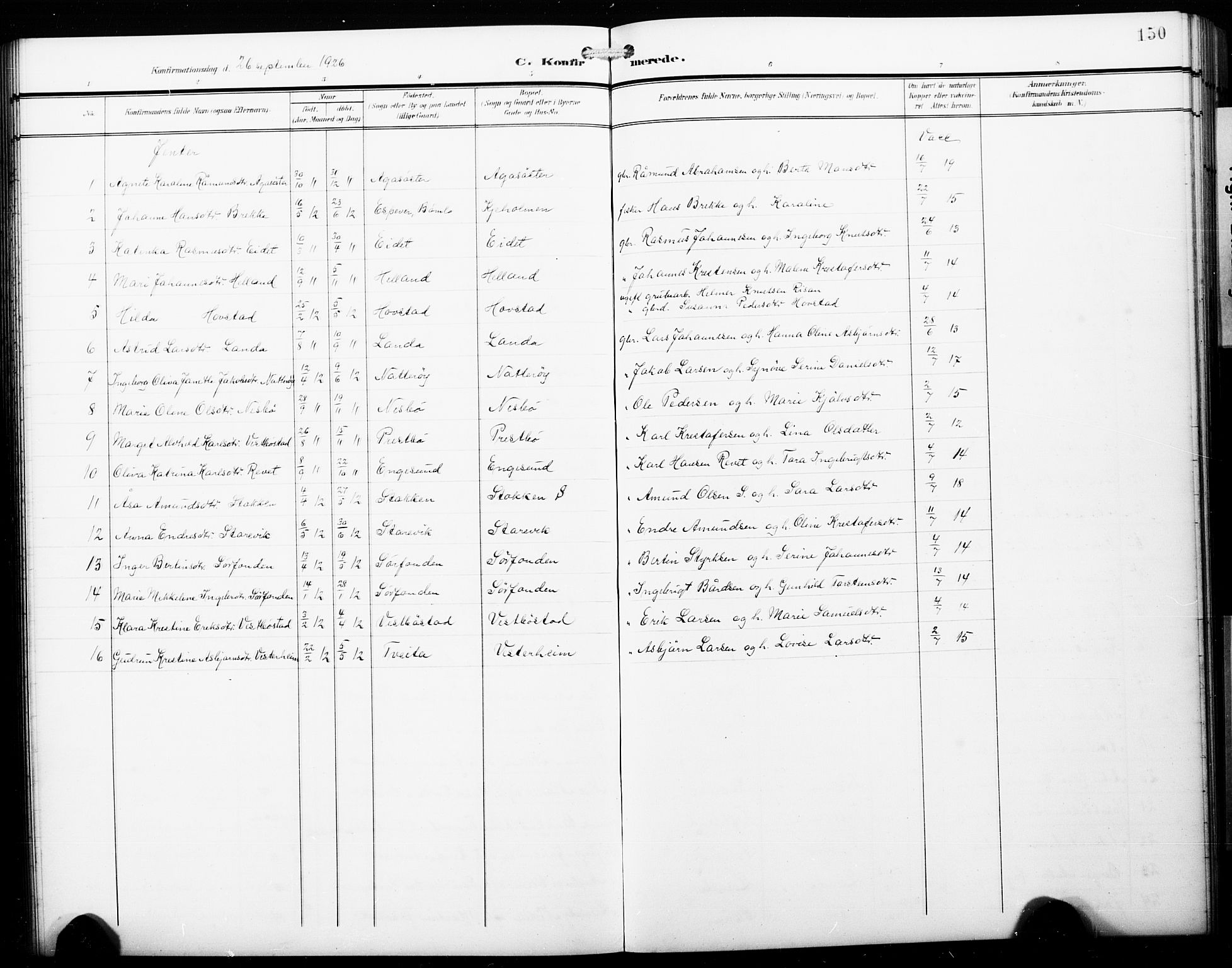 Fitjar sokneprestembete, SAB/A-99926: Parish register (copy) no. B 1, 1906-1928, p. 150