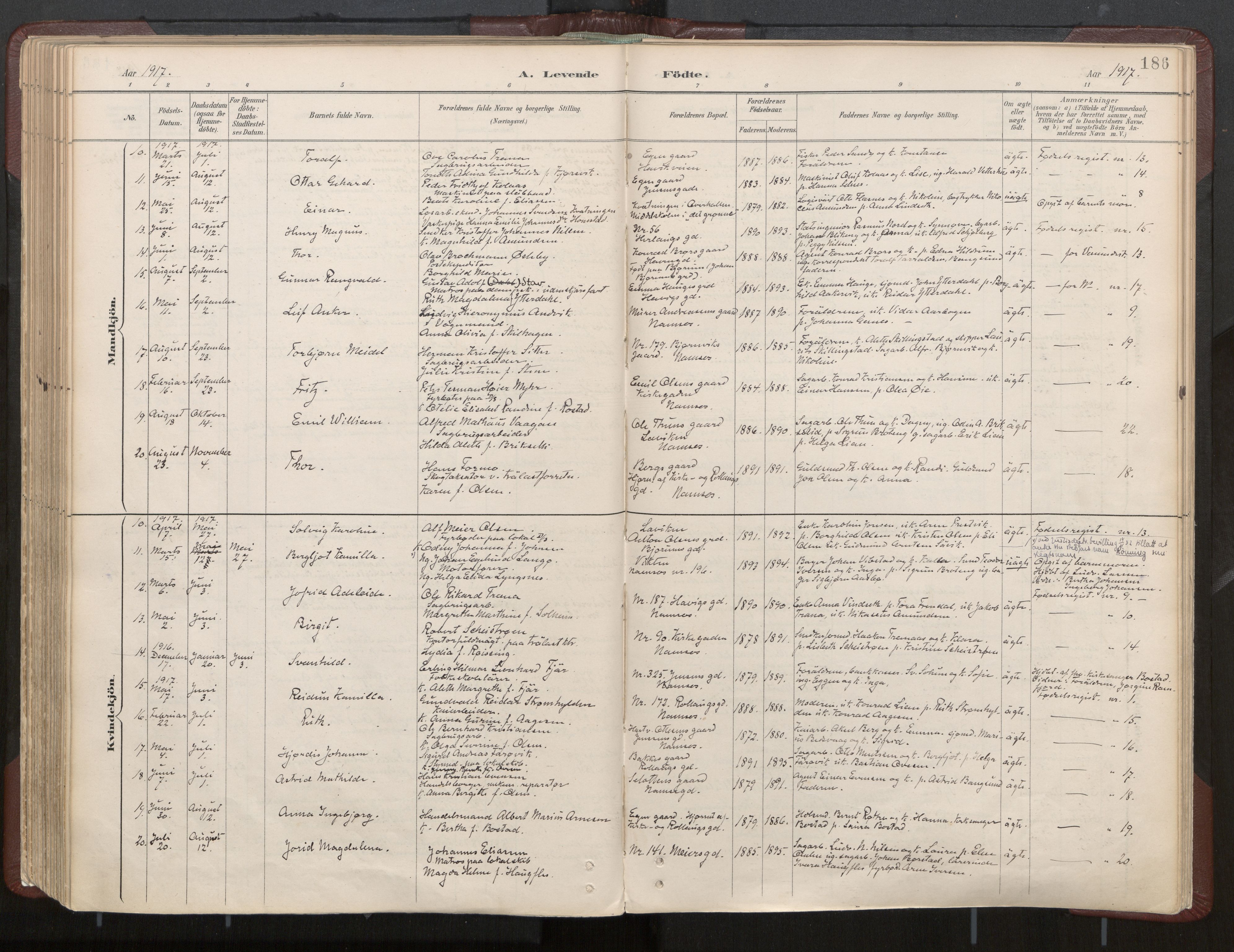 Ministerialprotokoller, klokkerbøker og fødselsregistre - Nord-Trøndelag, AV/SAT-A-1458/768/L0574: Parish register (official) no. 768A08, 1887-1927, p. 186