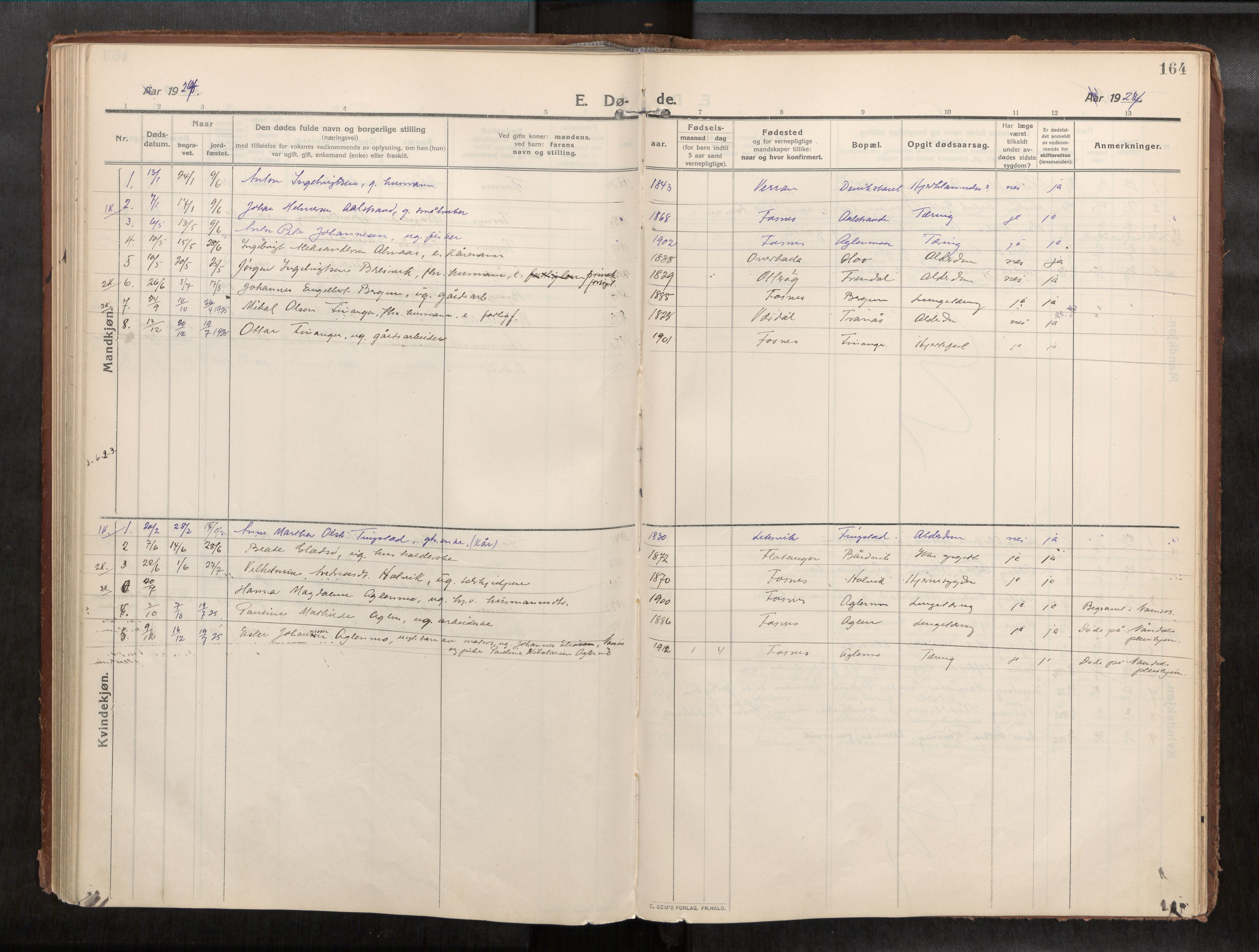 Ministerialprotokoller, klokkerbøker og fødselsregistre - Nord-Trøndelag, SAT/A-1458/773/L0624a: Parish register (official) no. 773A16, 1910-1936, p. 164