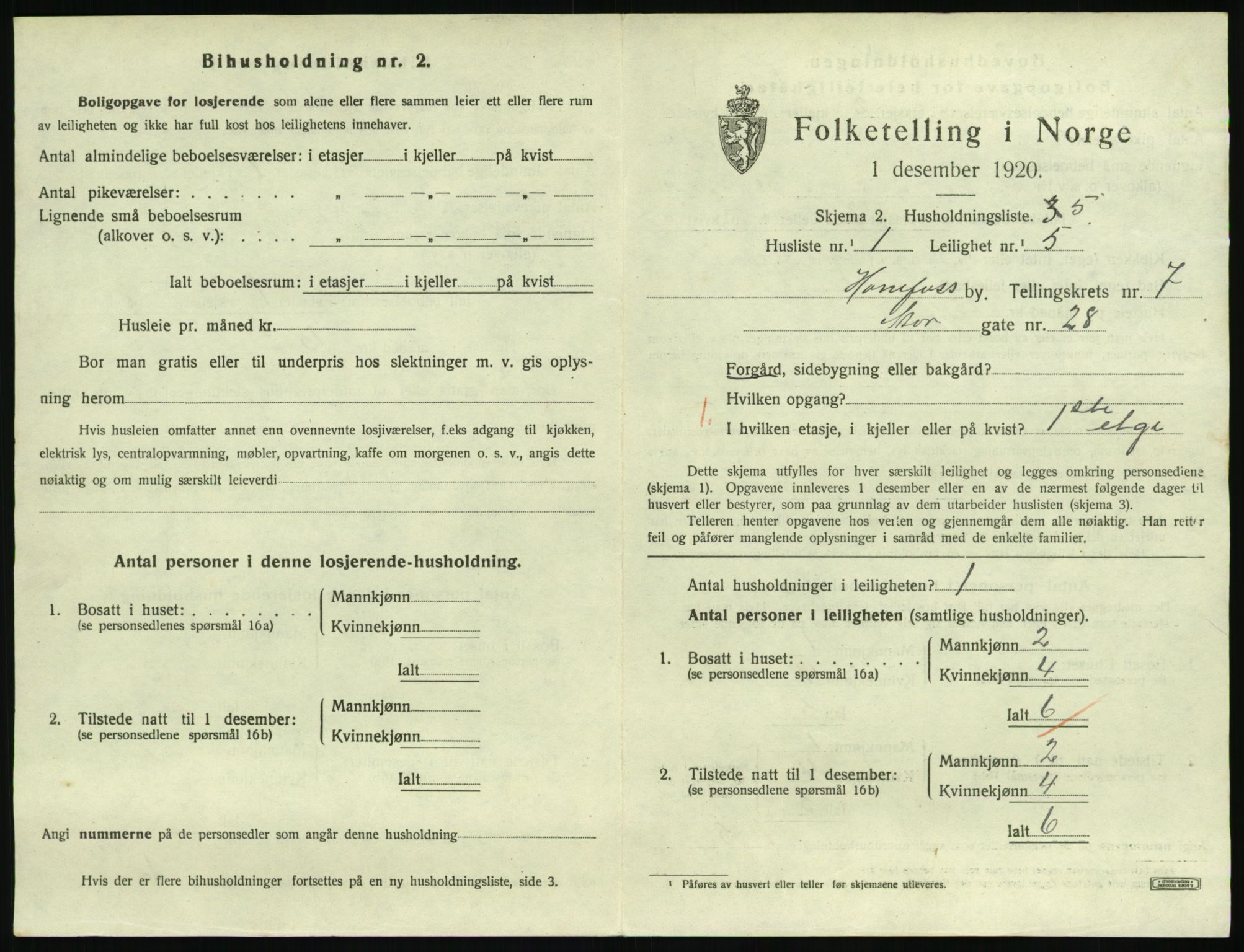 SAKO, 1920 census for Hønefoss, 1920, p. 2122