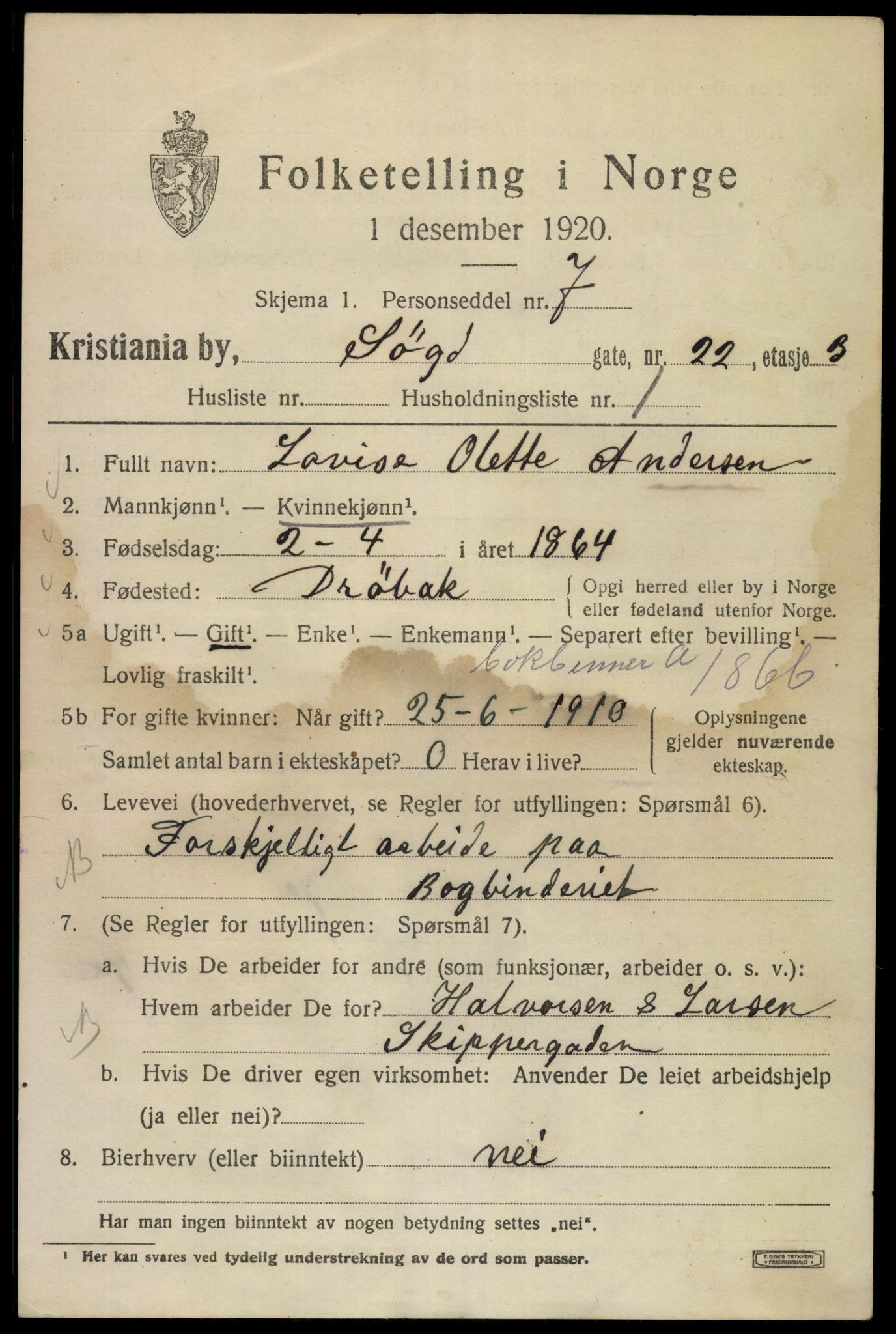 SAO, 1920 census for Kristiania, 1920, p. 561311