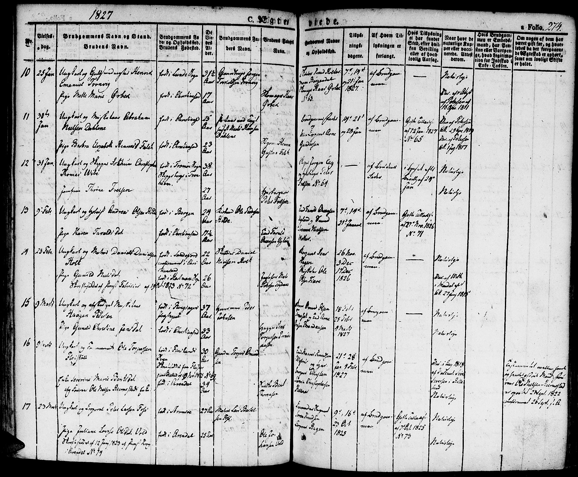 Kristiansand domprosti, SAK/1112-0006/F/Fa/L0009: Parish register (official) no. A 9, 1821-1827, p. 274