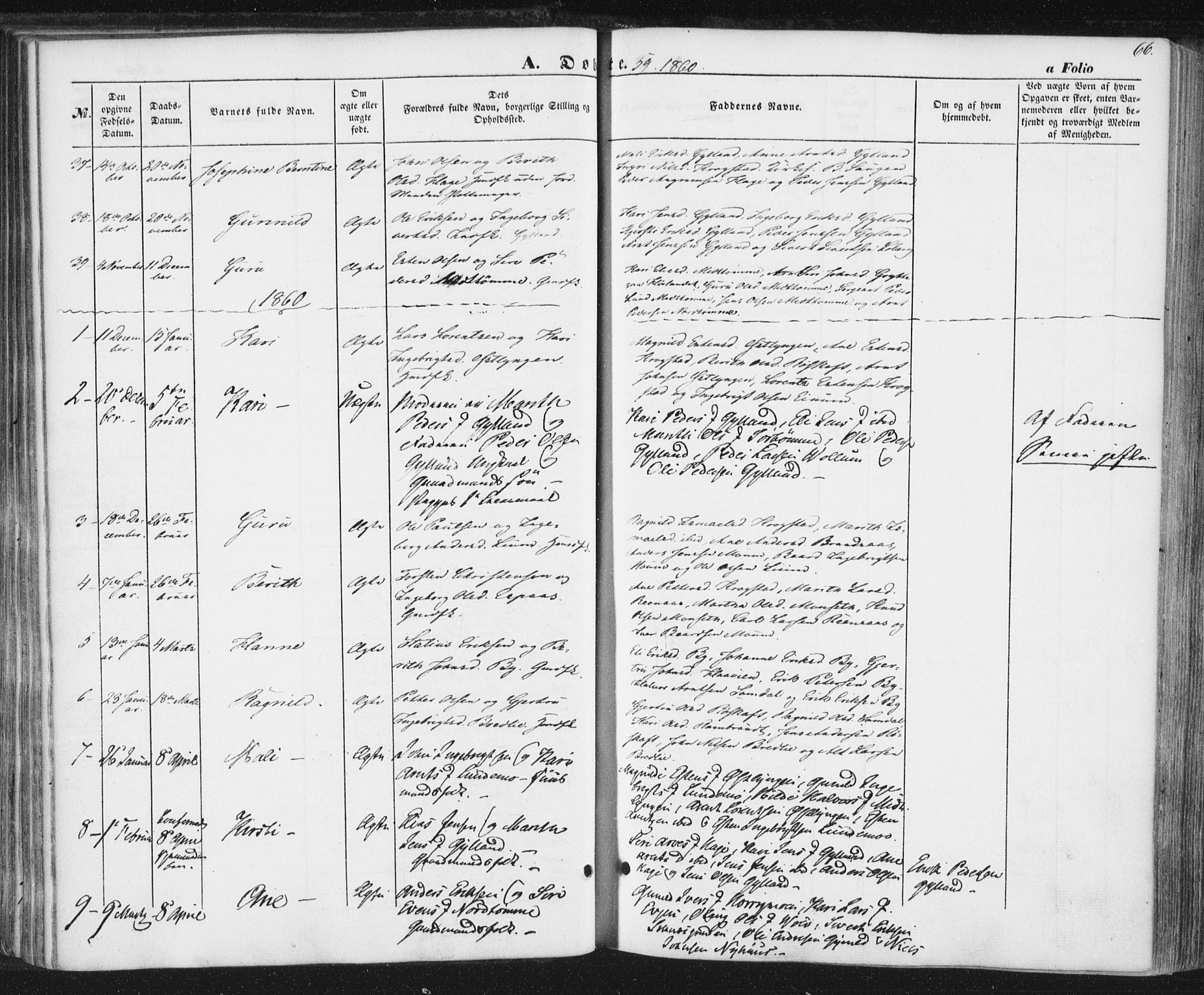 Ministerialprotokoller, klokkerbøker og fødselsregistre - Sør-Trøndelag, SAT/A-1456/692/L1103: Parish register (official) no. 692A03, 1849-1870, p. 66