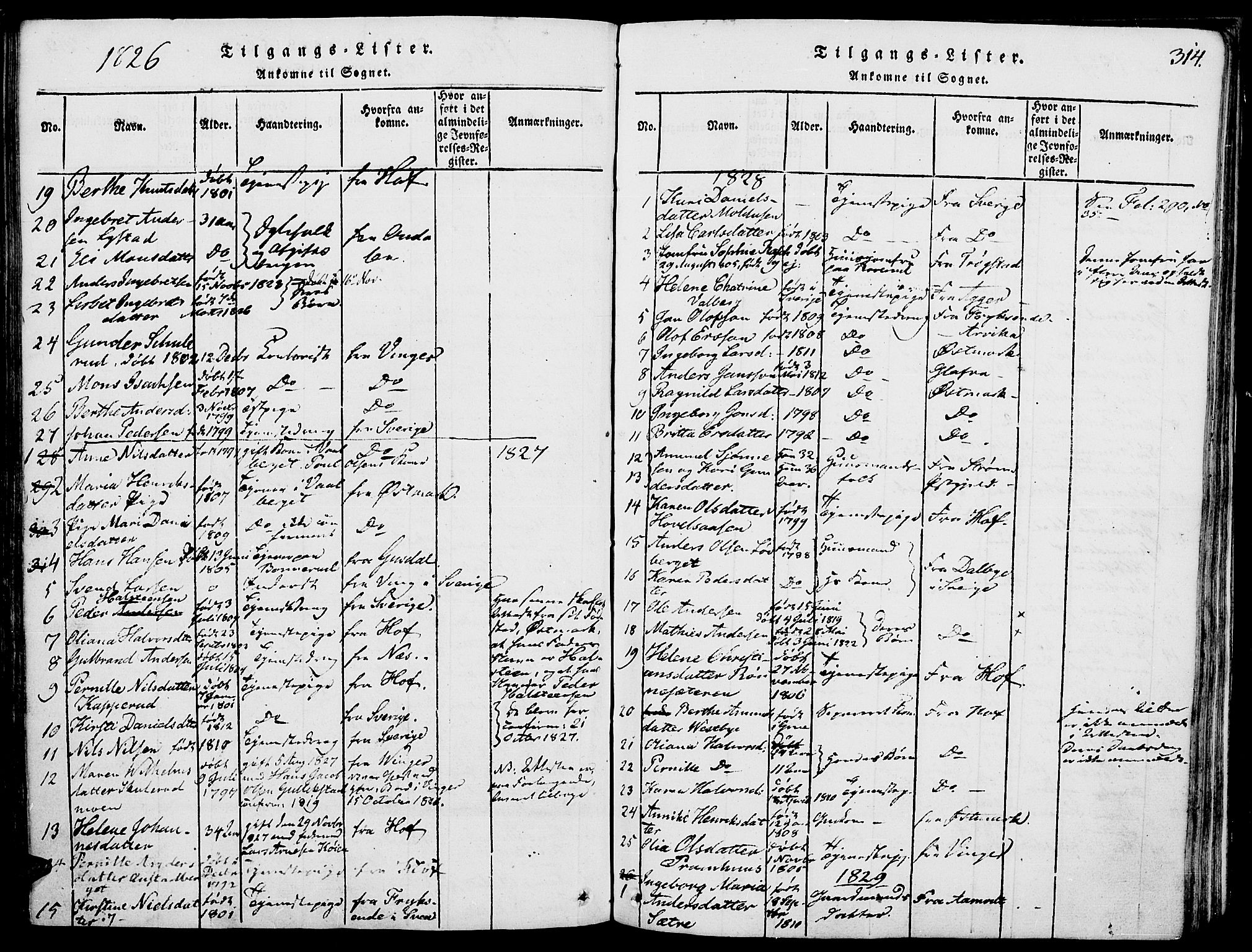 Grue prestekontor, SAH/PREST-036/H/Ha/Haa/L0006: Parish register (official) no. 6, 1814-1830, p. 314