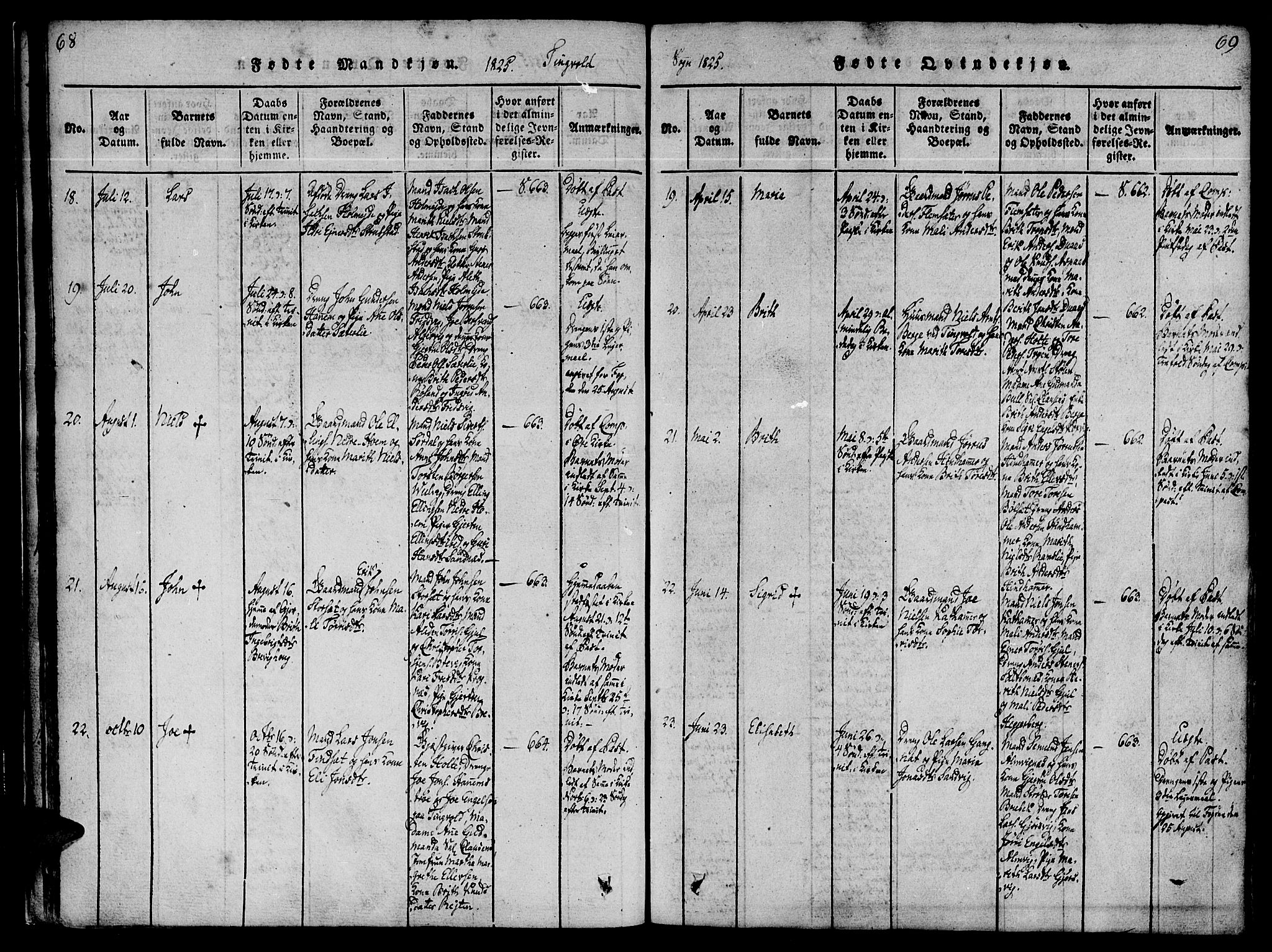 Ministerialprotokoller, klokkerbøker og fødselsregistre - Møre og Romsdal, SAT/A-1454/586/L0982: Parish register (official) no. 586A08, 1819-1829, p. 68-69